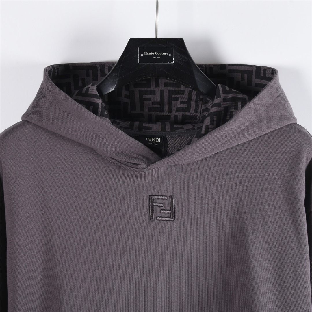 Fendi/芬迪 25Fw 领口FF刺绣内衬满印连帽卫衣 黑色 白色 灰色