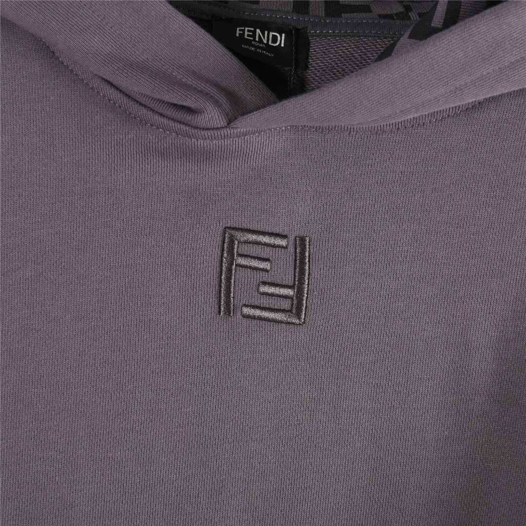 Fendi/芬迪 25Fw 领口FF刺绣内衬满印连帽卫衣 黑色 白色 灰色