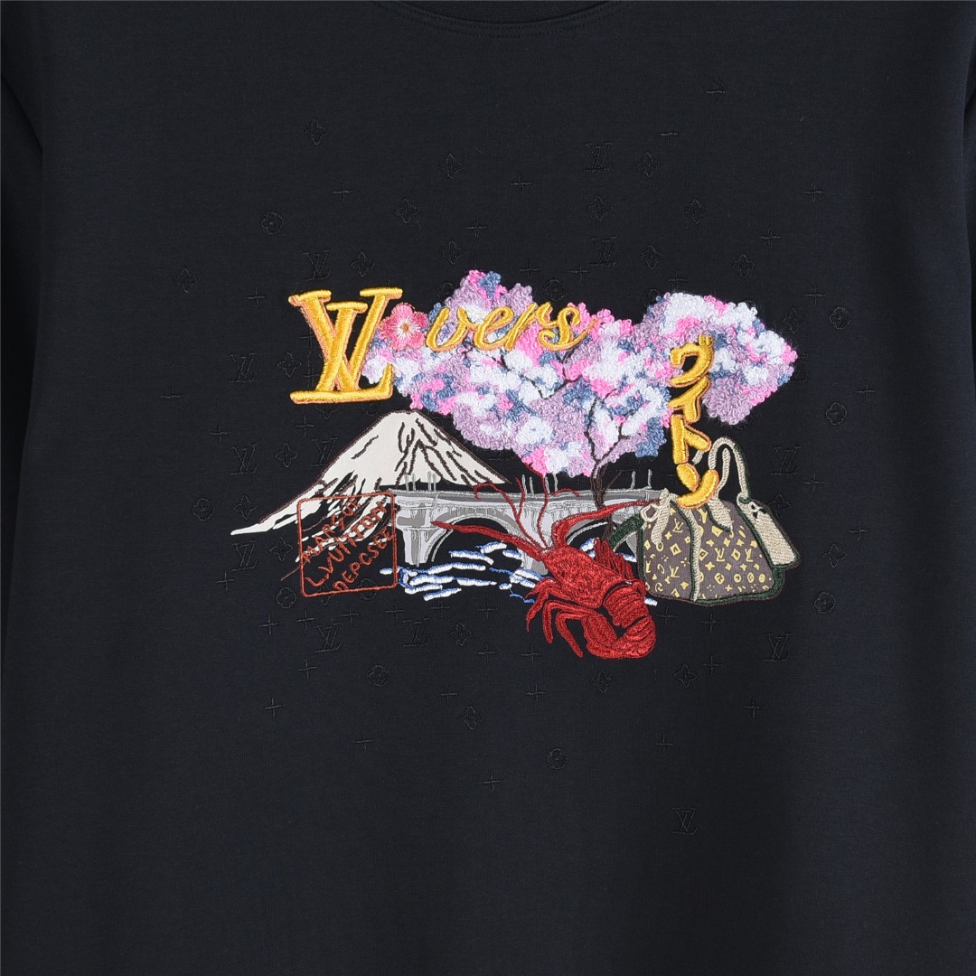 LouisVuitton/路易威登25Fw 文化风景图案元素刺绣长袖T恤