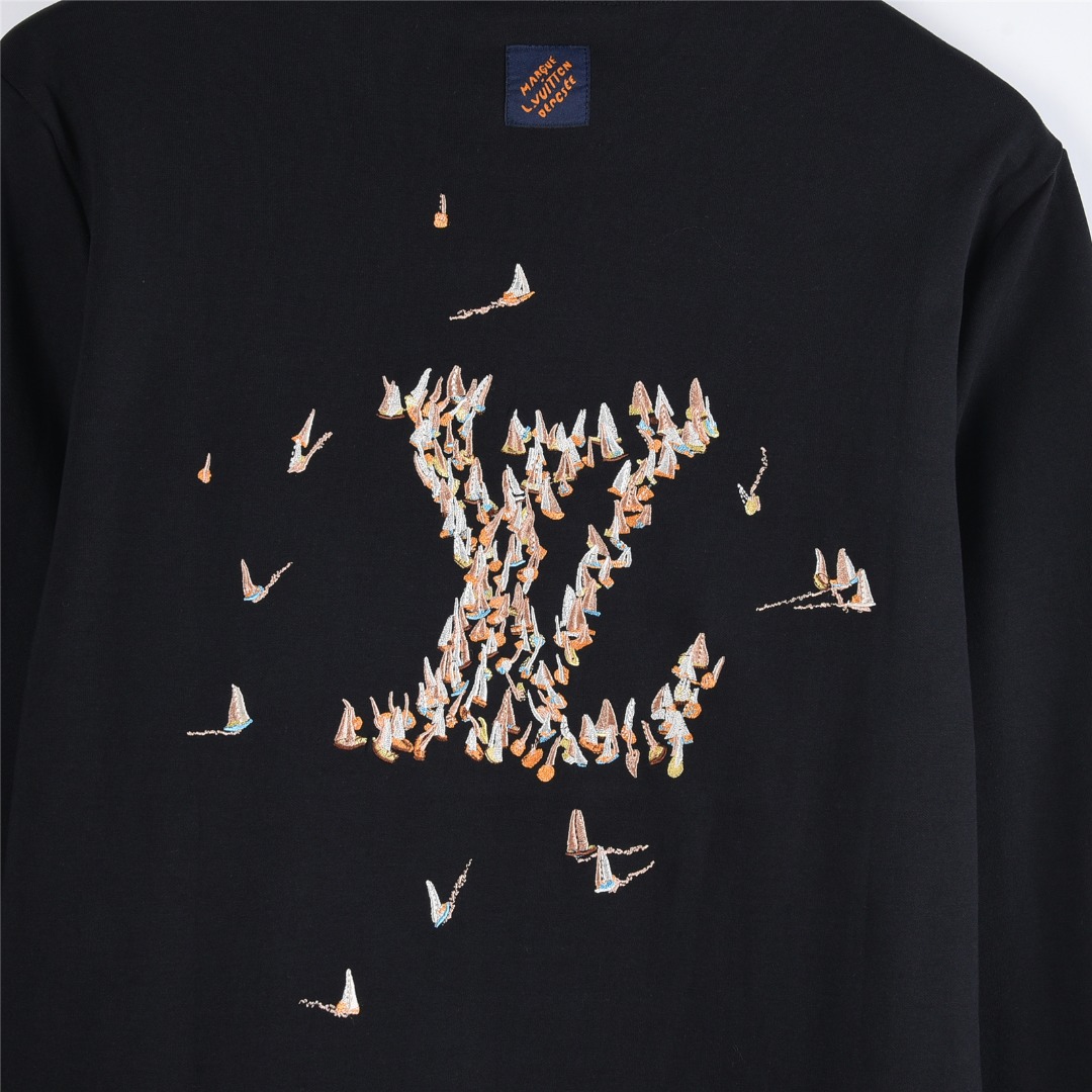 LouisVuitton/路易威登25Fw 帆船logo刺绣长袖T恤 黑色 白色