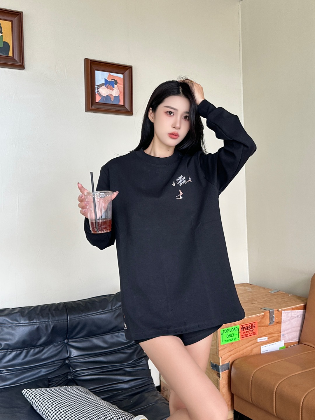 LouisVuitton/路易威登25Fw 帆船logo刺绣长袖T恤 上身效果#