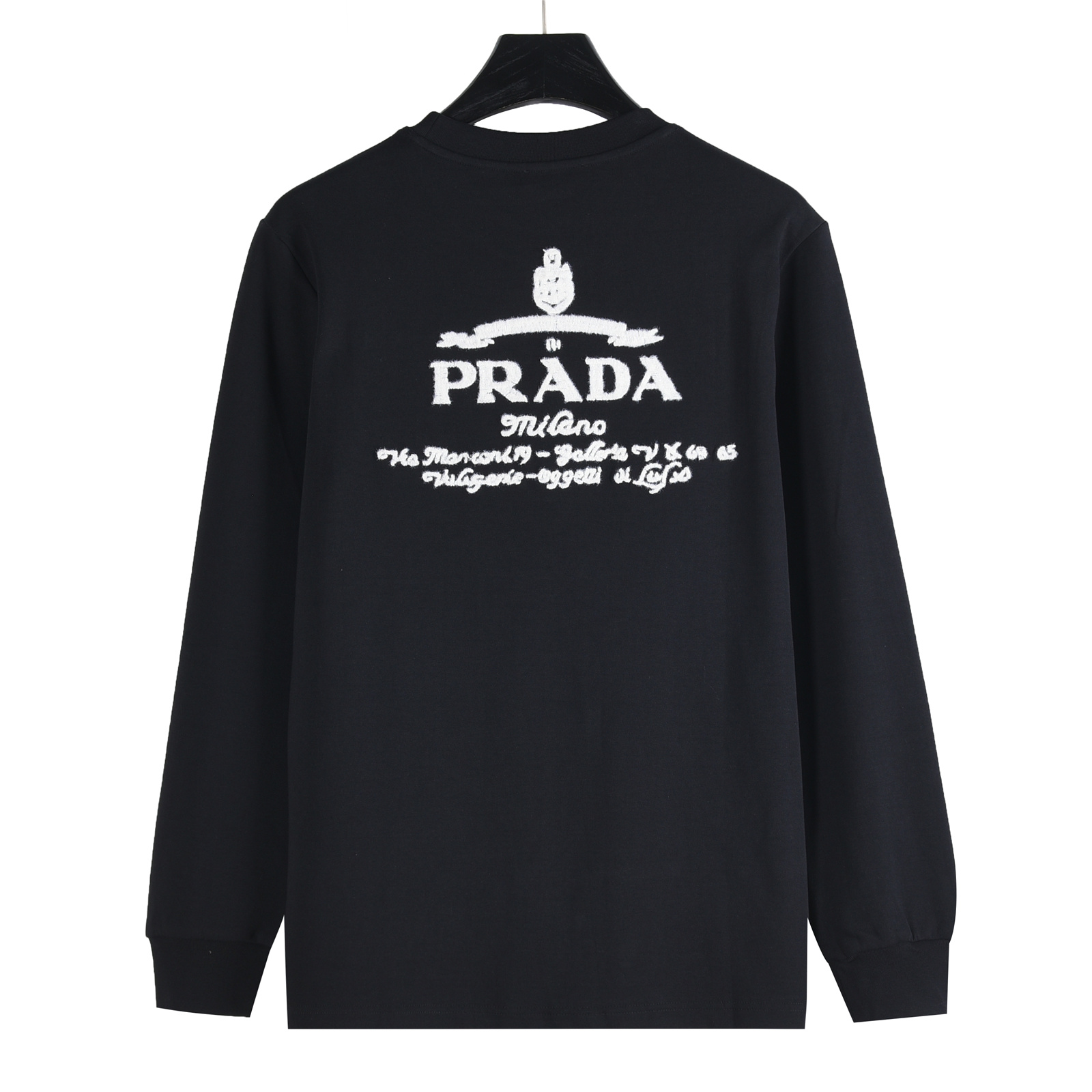 Prada/普拉达 25Fw 后背大logo徽标签名字母刺绣长袖T恤 黑色 白色