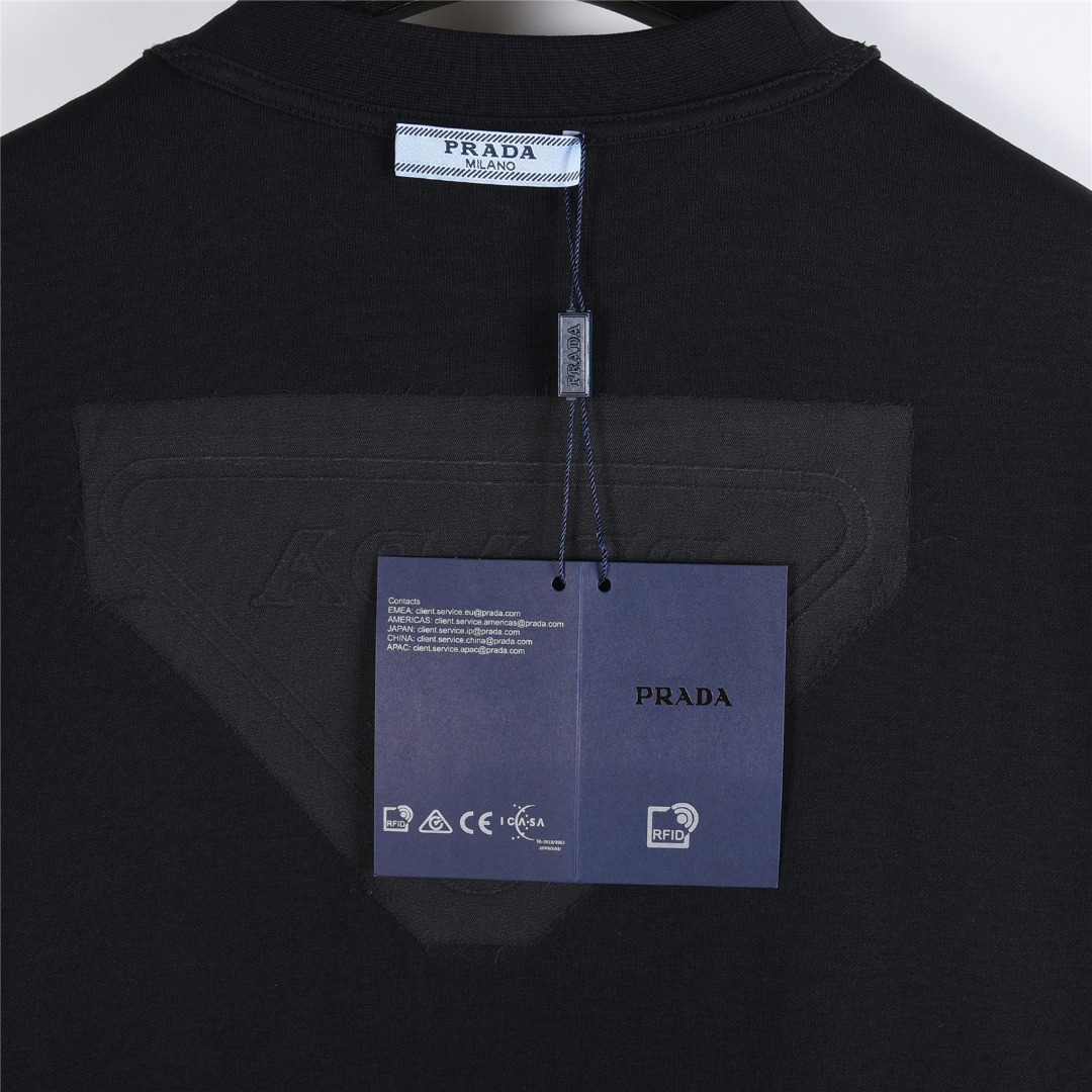 Prada/普拉达 25Fw 金属三角标及后背暗纹拱徽标桥刺绣长袖T恤 黑色 白色