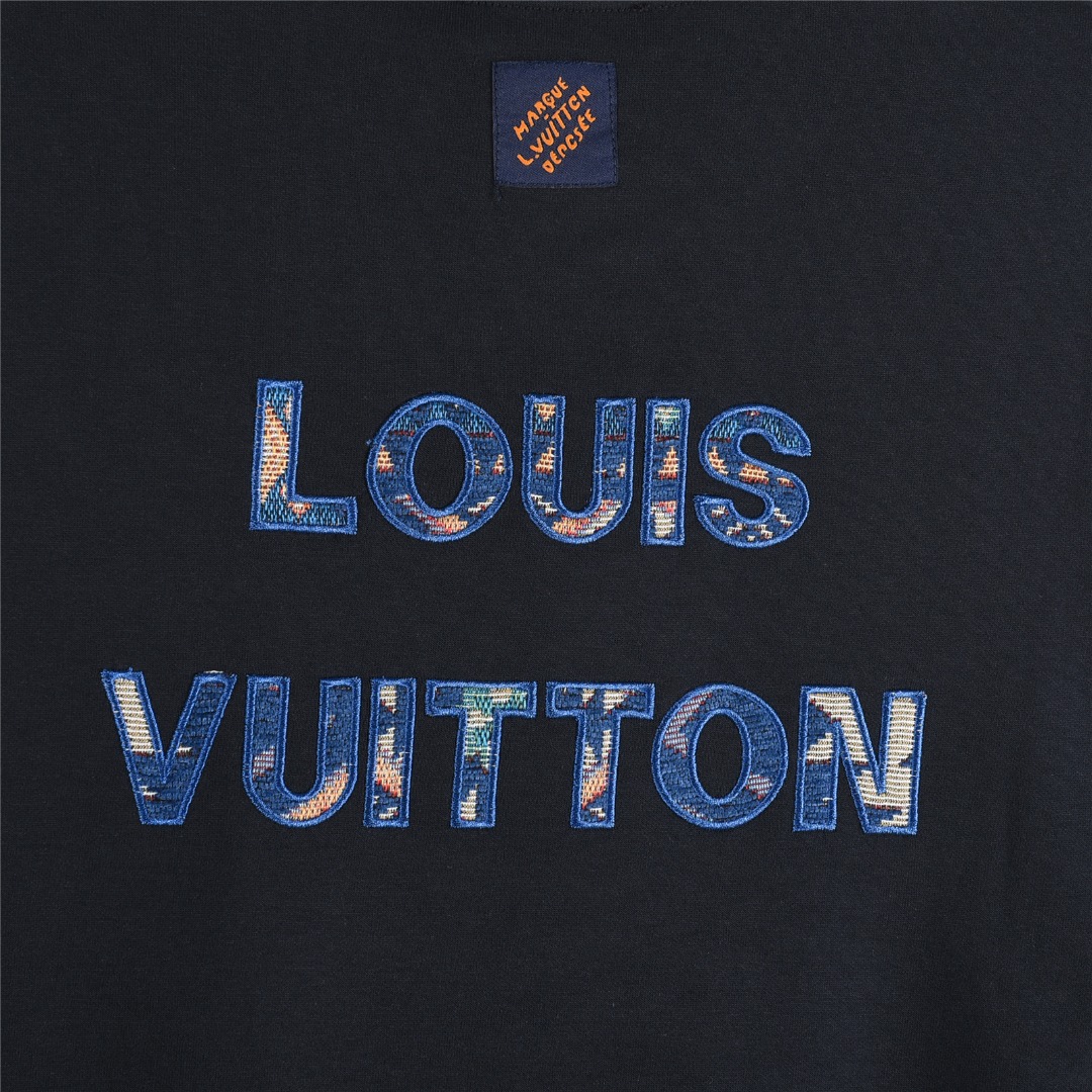 Louis Vuitton/路易威登 25Fw 织锦云朵及后背字母刺绣长袖T恤 黑色 白色