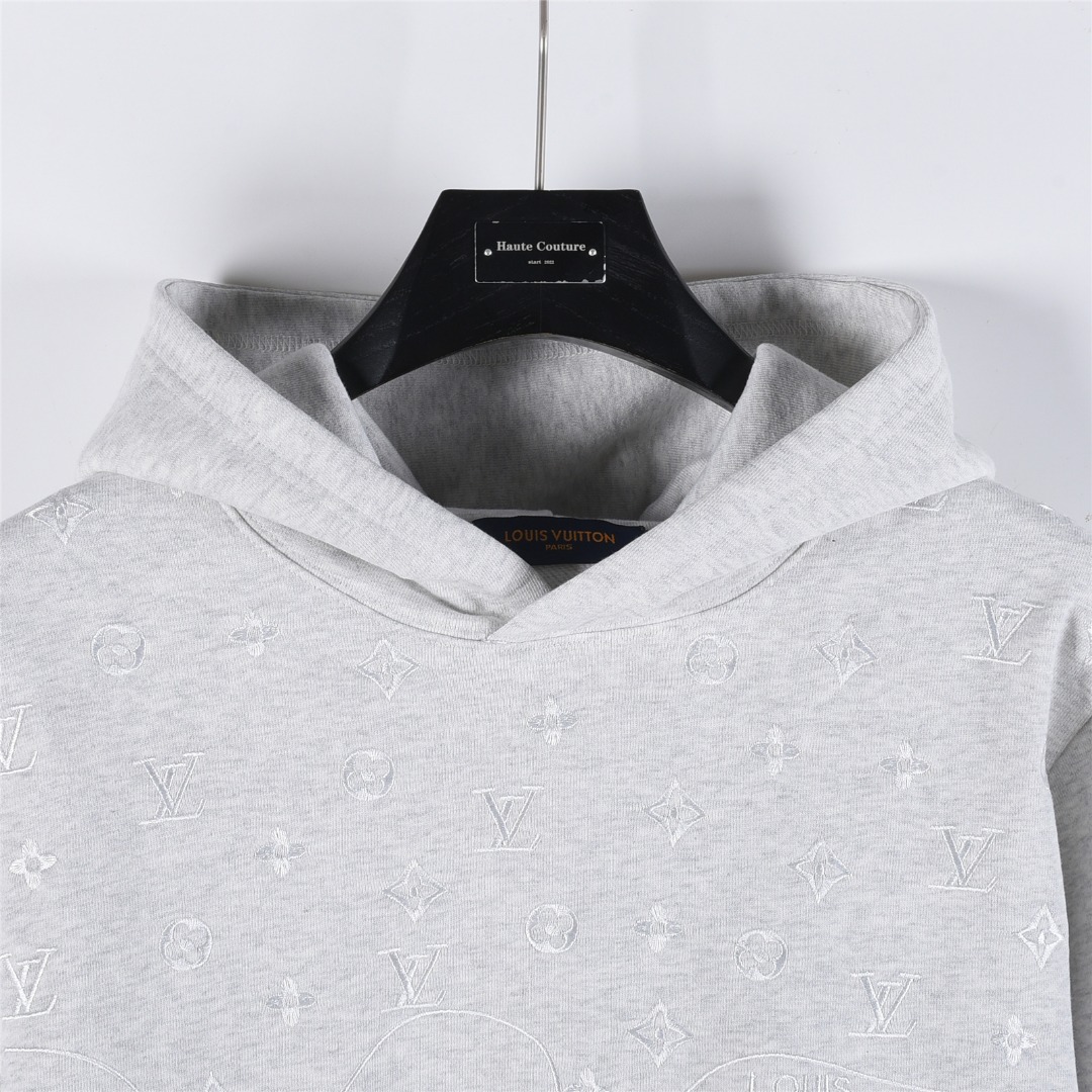 Louis Vuitton/路易威登 25Fw 暗纹老花半身拼接刺绣连帽卫衣