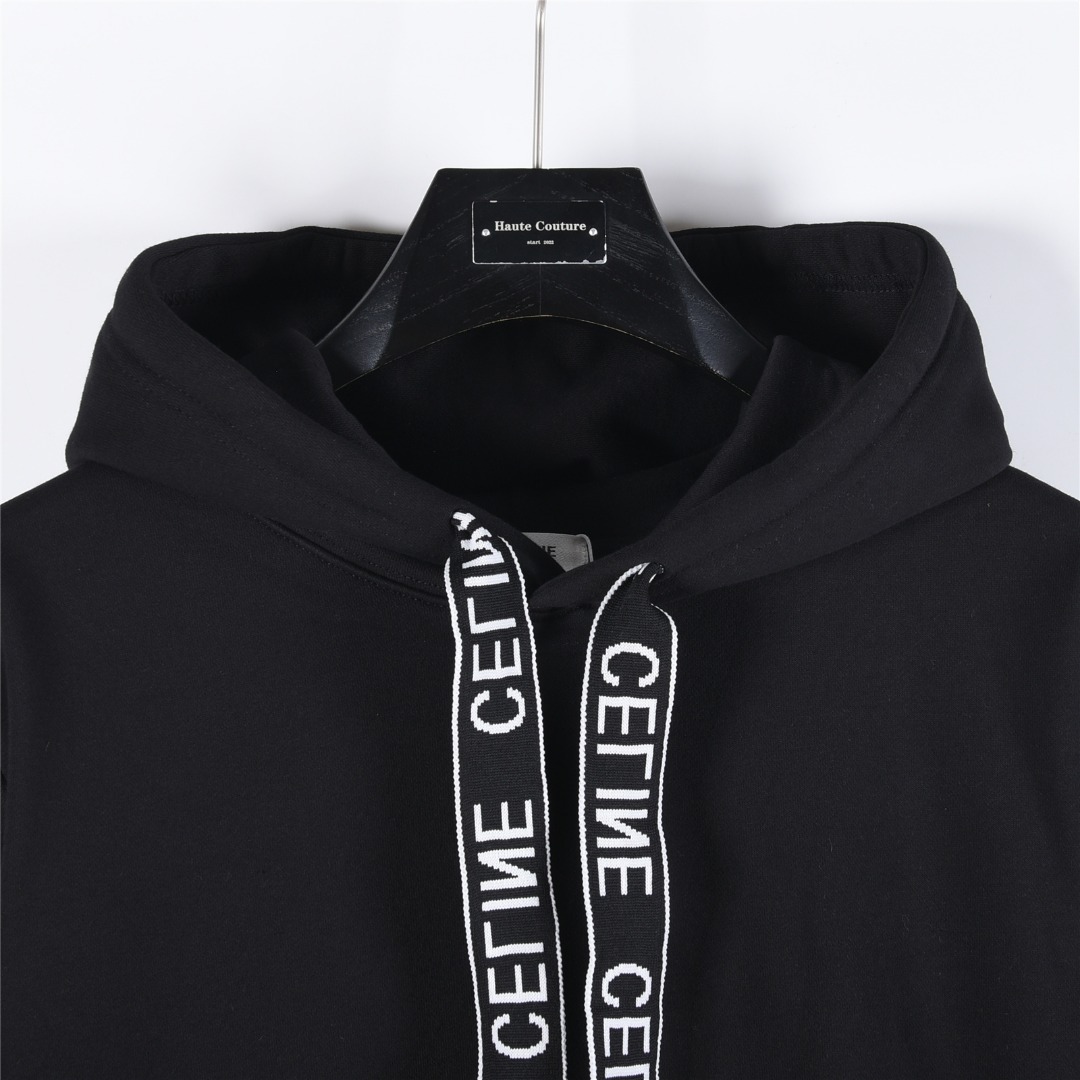 Celine/赛琳 字母logo织带连帽卫衣 黑色 灰色