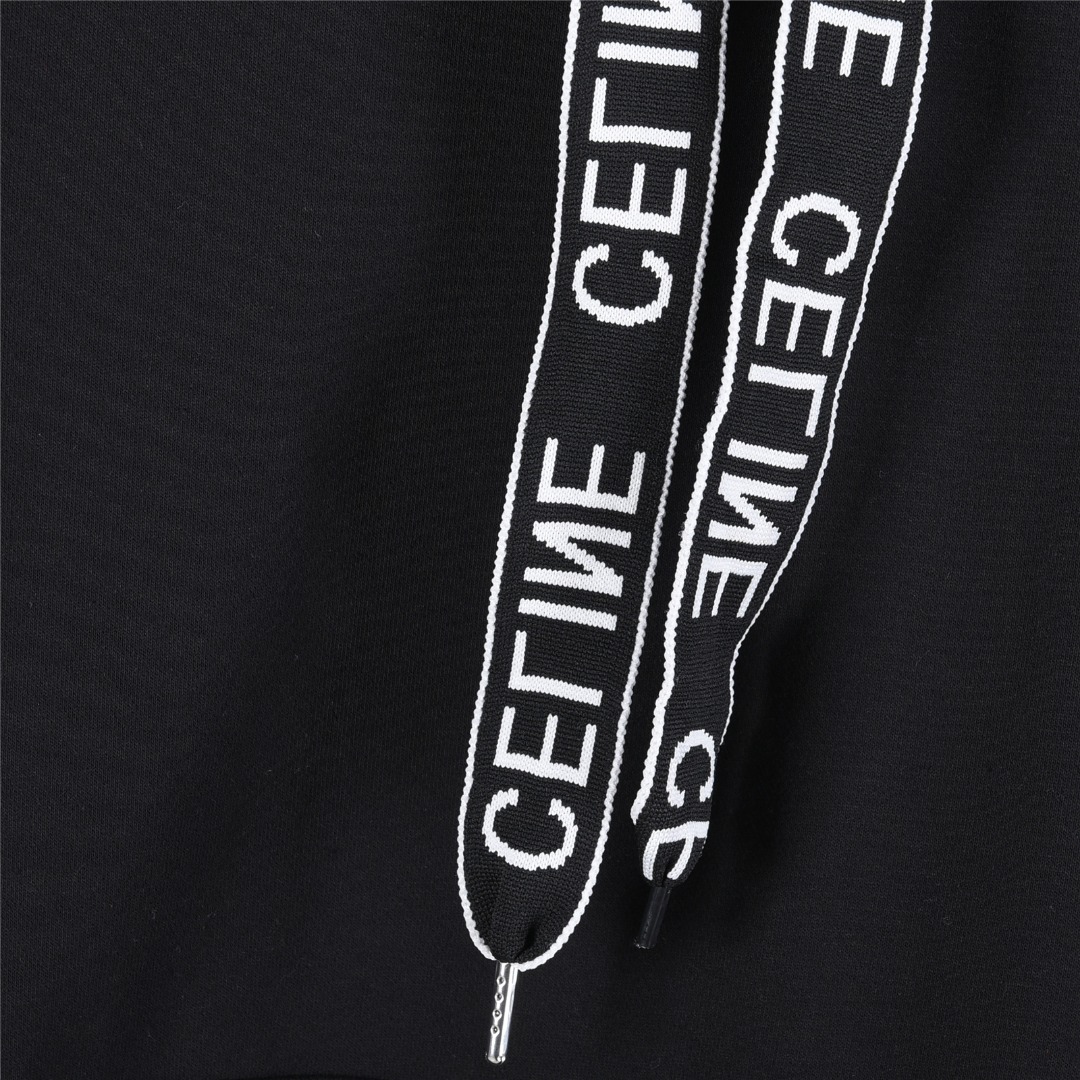 Celine/赛琳 字母logo织带连帽卫衣 黑色 灰色