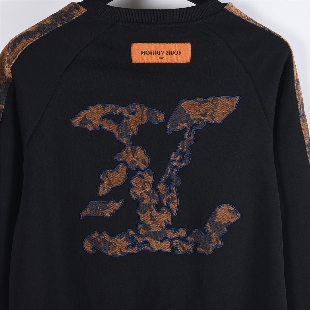 Louis Vuitton/路易威登 25Fw 织锦云朵贴布刺绣织带拼接卫衣 黑色 白色