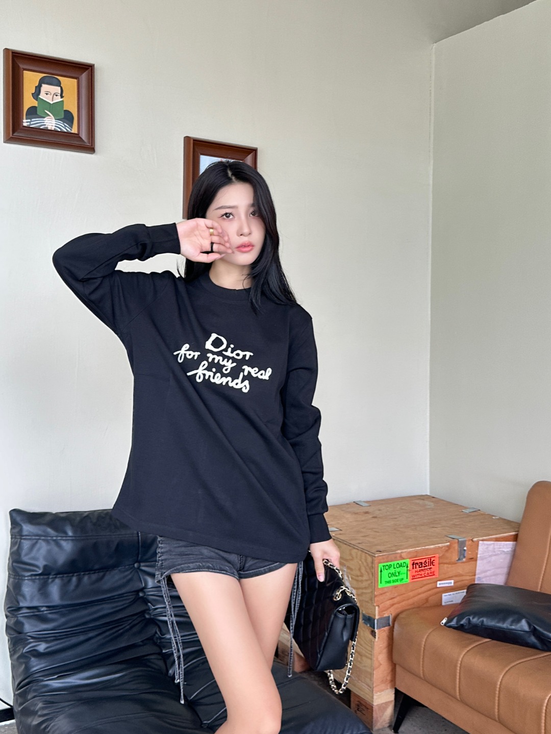 Dior/迪奥 And Hylton Nel联名 标语刺绣长袖T恤 上身效果#