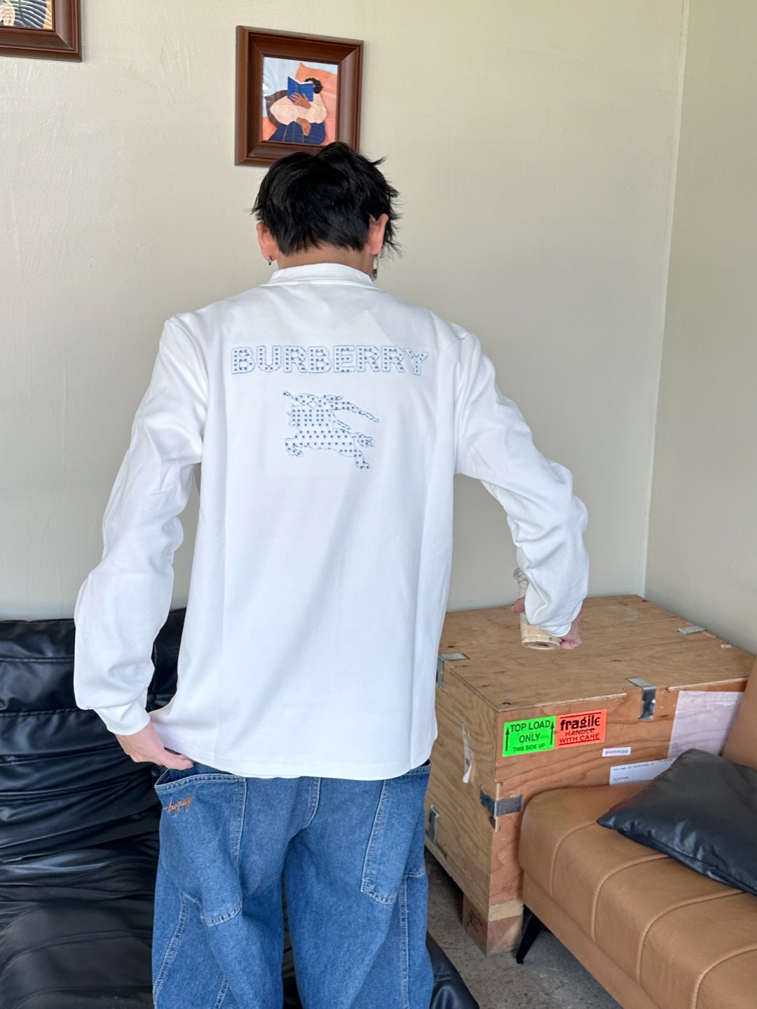 Burberry/巴宝莉 25Fw 十字绣编织战马撞色刺绣长袖T恤 上身效果#