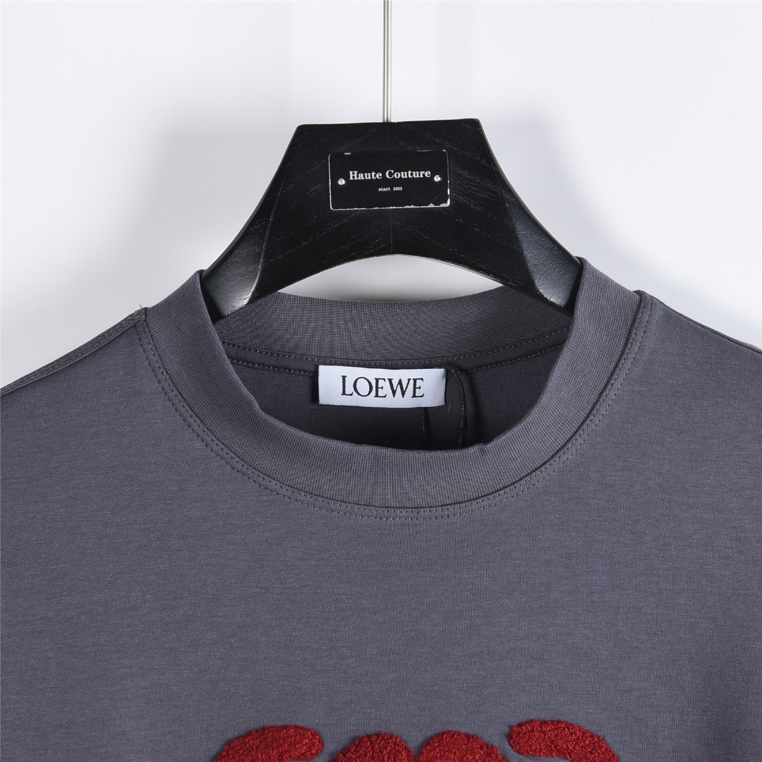 Loewe/罗意威 25Fw 图腾徽标毛巾绣长袖T恤 黑色 白色