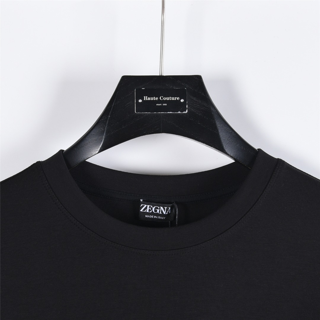 Zegna/杰尼亚 25Fw 简约标志字母刺绣长袖T恤 黑色 白色