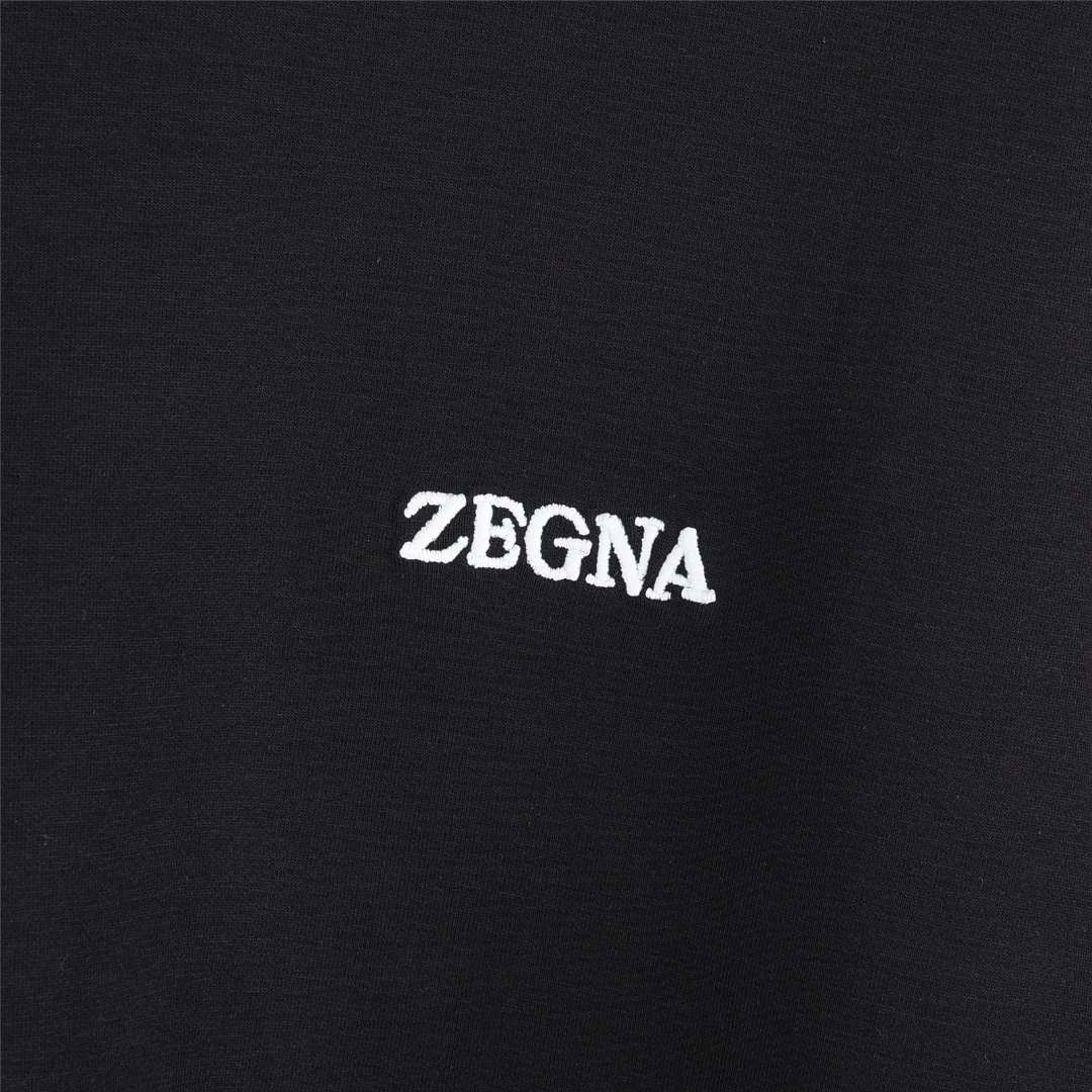 Zegna/杰尼亚 25Fw 简约标志字母刺绣长袖T恤 黑色 白色