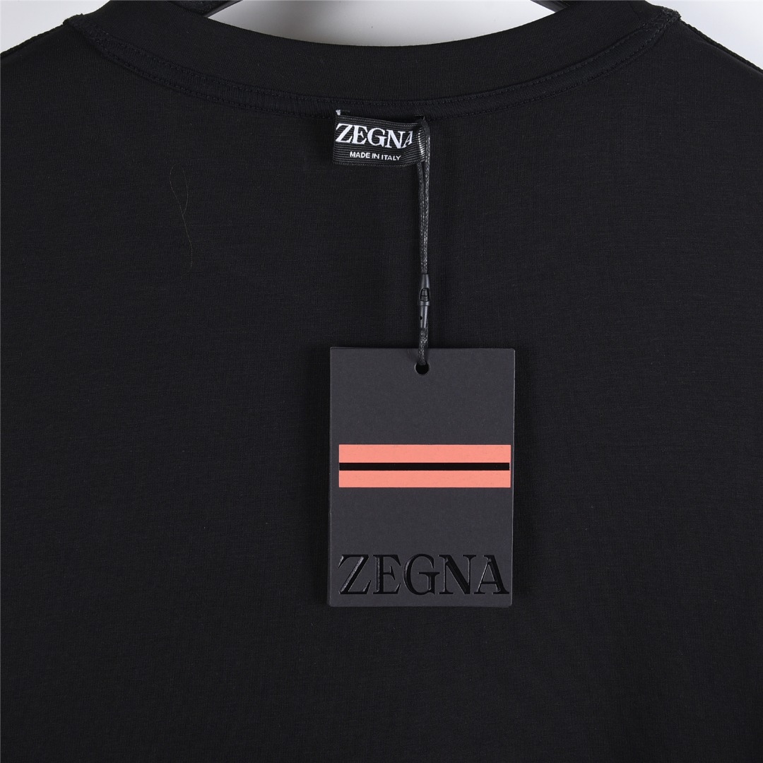 Zegna/杰尼亚 25Fw 简约标志字母刺绣长袖T恤 黑色 白色