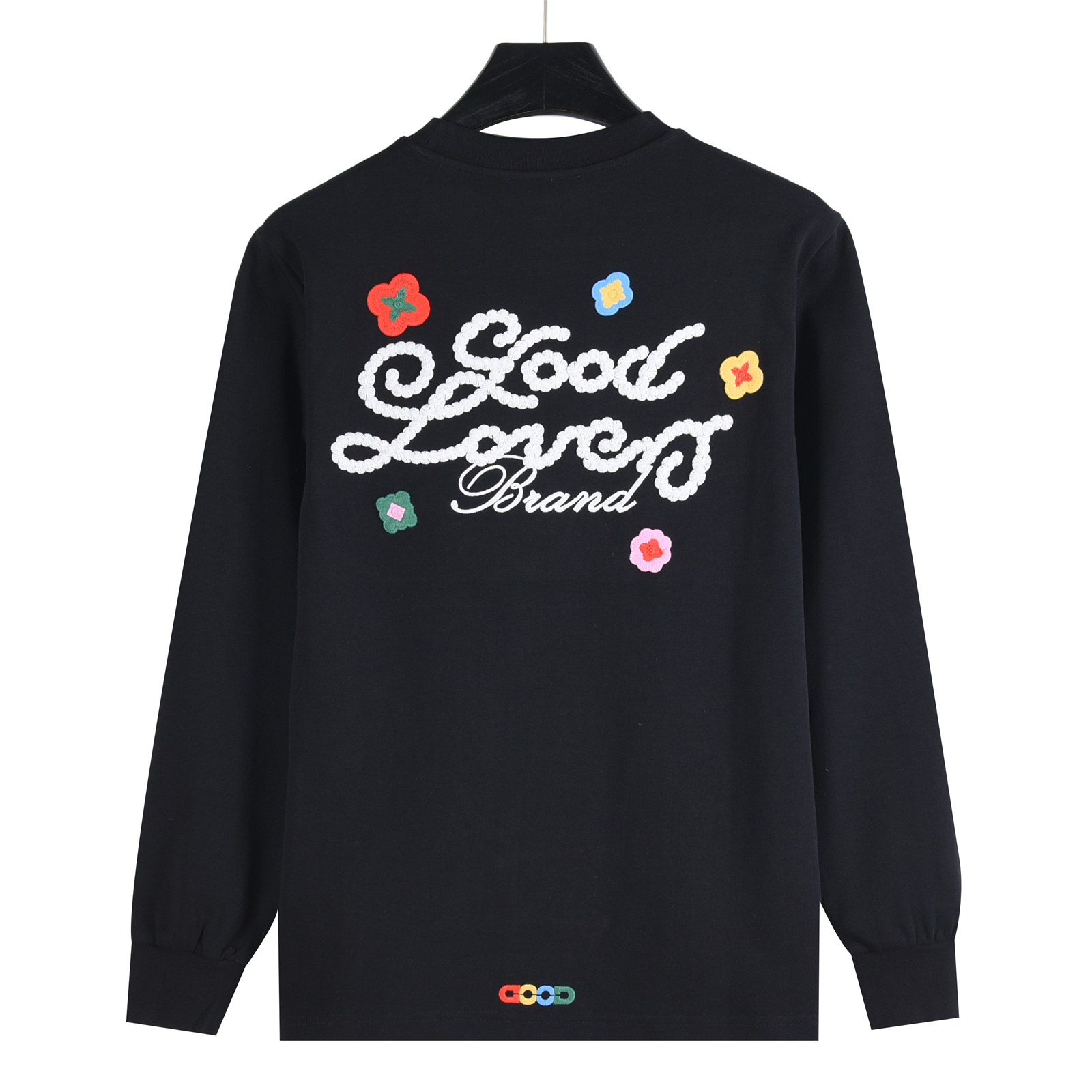 GOODBRAND 25Fw 立体小花刺绣标语立体刺绣长袖T恤黑色 白色