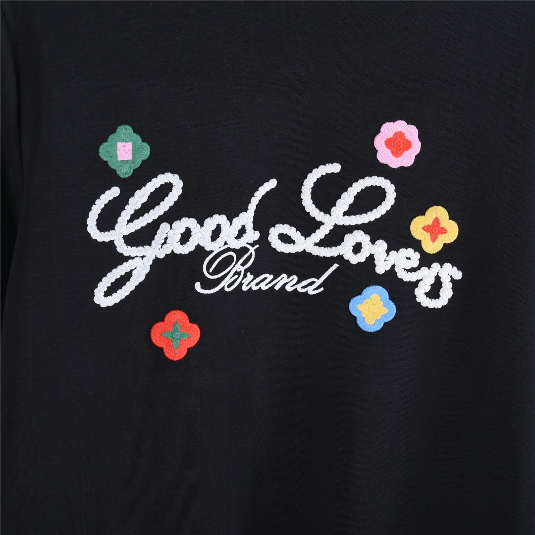GOODBRAND 25Fw 立体小花刺绣标语立体刺绣长袖T恤黑色 白色