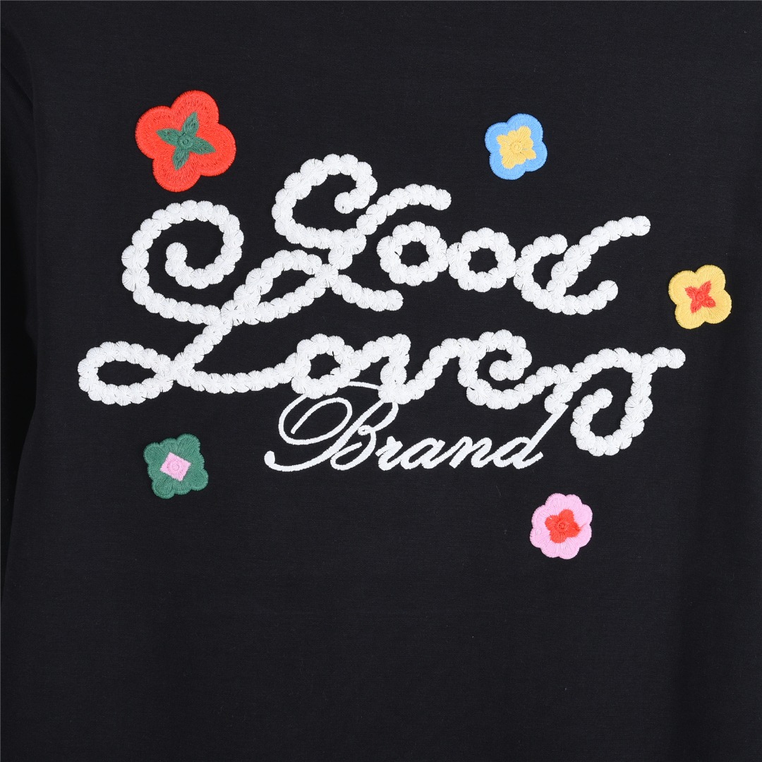 GOODBRAND 25Fw 立体小花刺绣标语立体刺绣长袖T恤黑色 白色