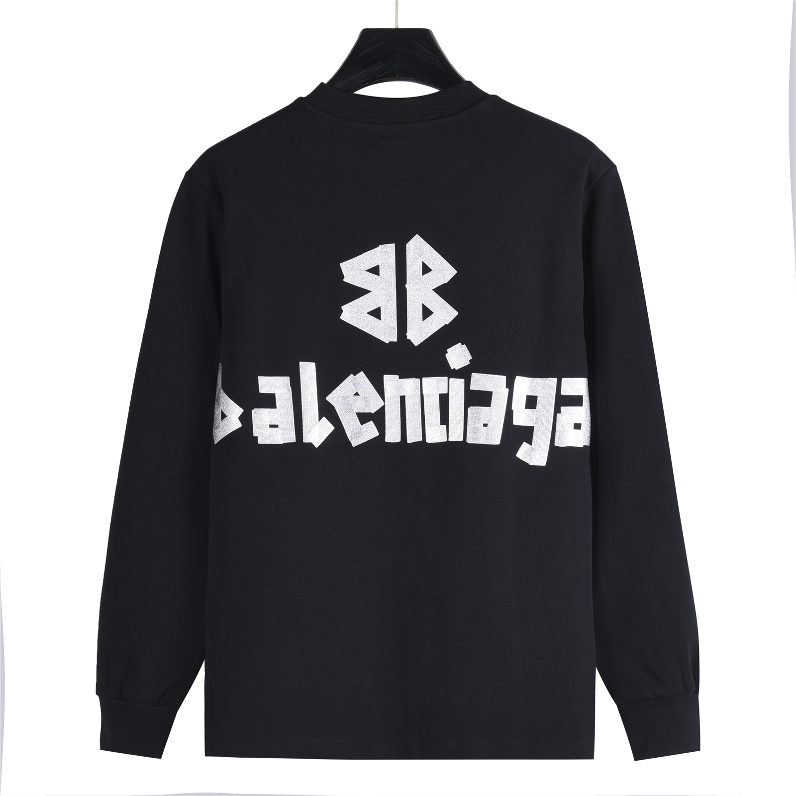 Balenciaga 巴黎世家 25Fw 美纹纸烫银胶带字母长袖T恤 黑银