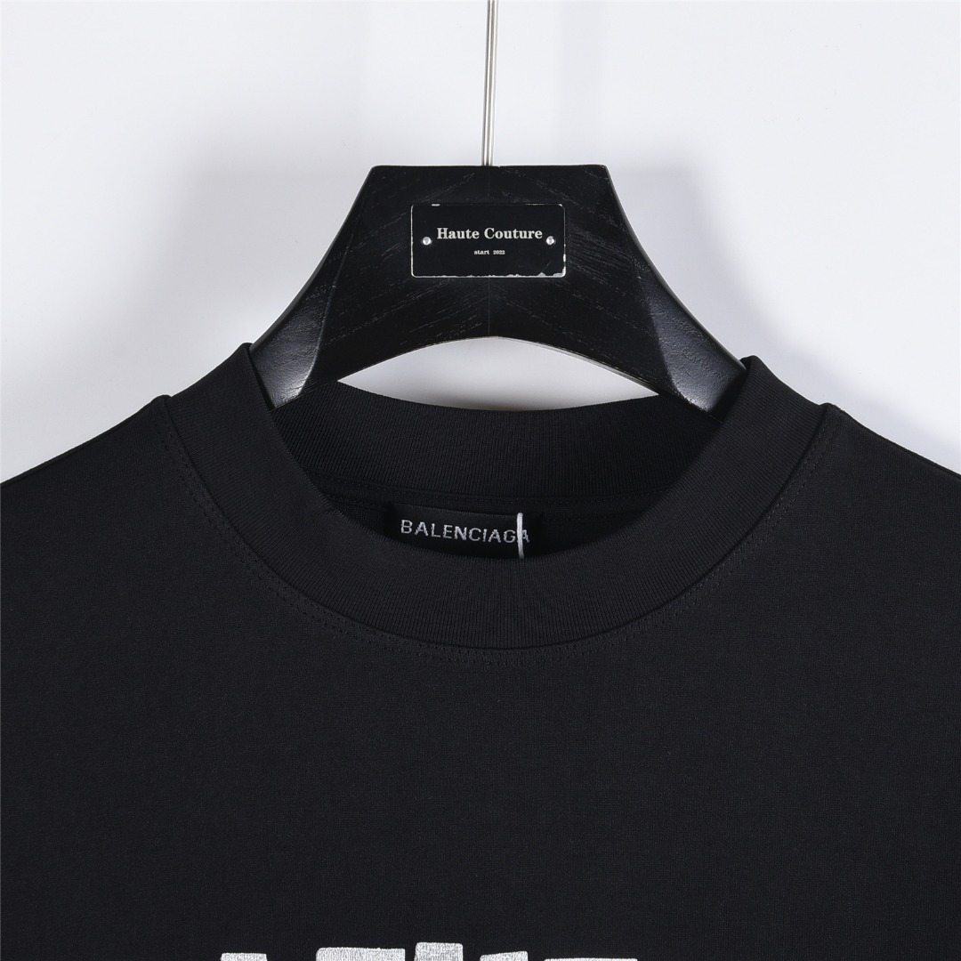 Balenciaga 巴黎世家 25Fw 美纹纸烫银胶带字母长袖T恤 黑银