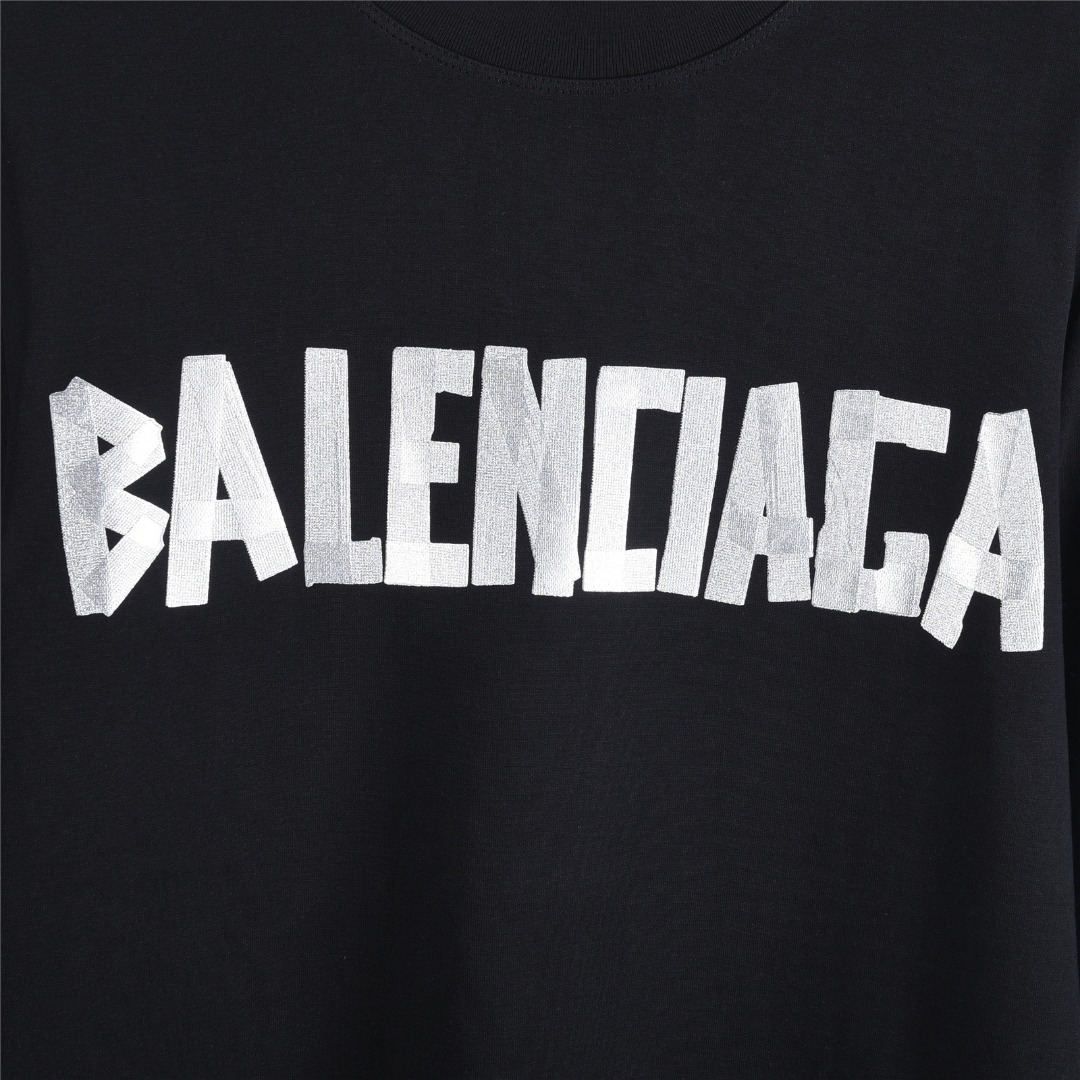 Balenciaga 巴黎世家 25Fw 美纹纸烫银胶带字母长袖T恤 黑银