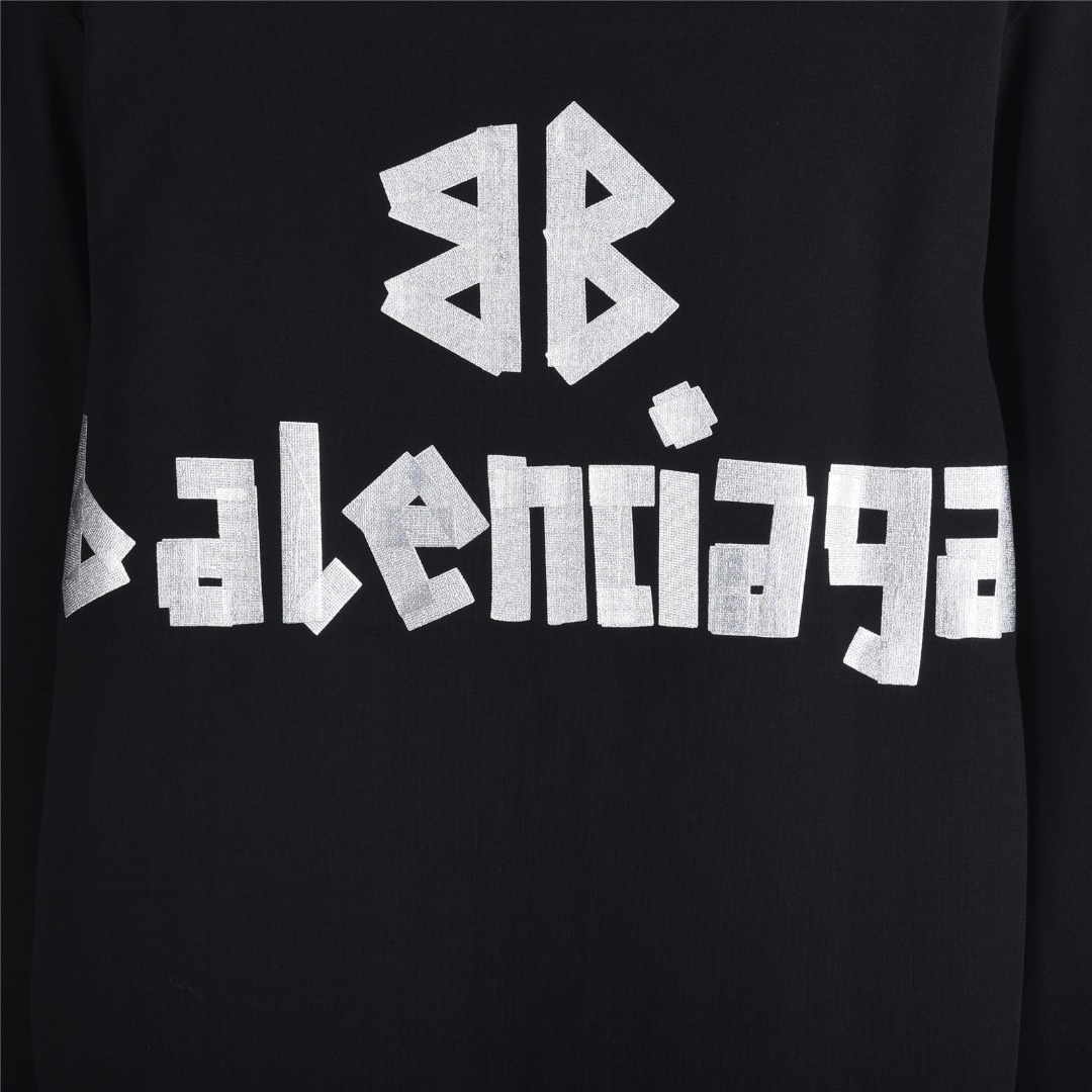 Balenciaga 巴黎世家 25Fw 美纹纸烫银胶带字母长袖T恤 黑银