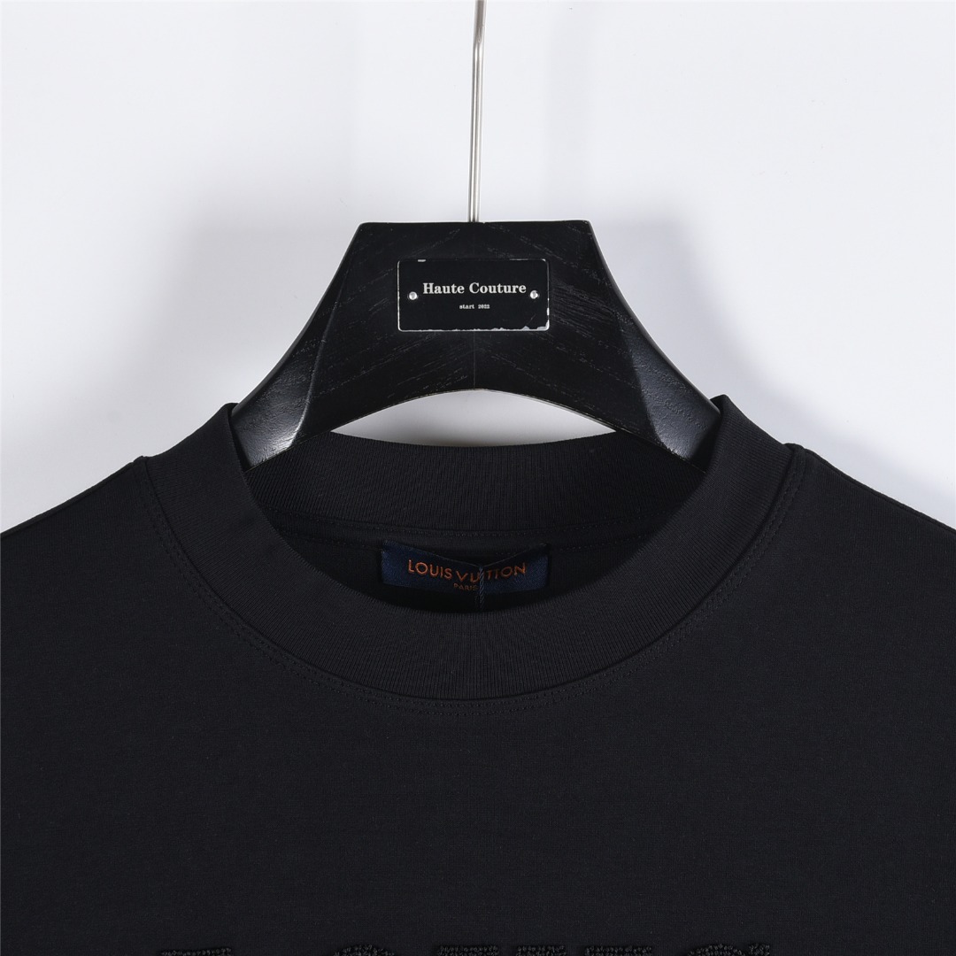 Louis Vuitton/路易威登 25Fw 暗纹编织立体logo字母刺绣长袖T恤 黑色 白色