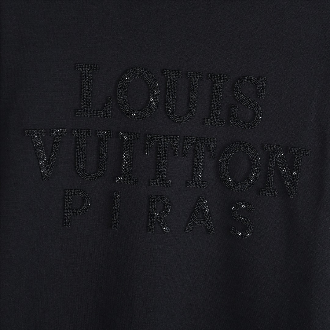 Louis Vuitton/路易威登 25Fw 暗纹编织立体logo字母刺绣长袖T恤 黑色 白色