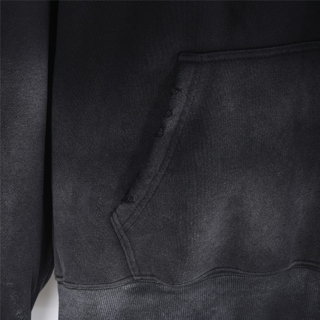 Louis Vuitton/路易威登 25Fw 云朵牛仔logo贴布刺绣水洗破洞连帽卫衣 水洗黑 水洗白