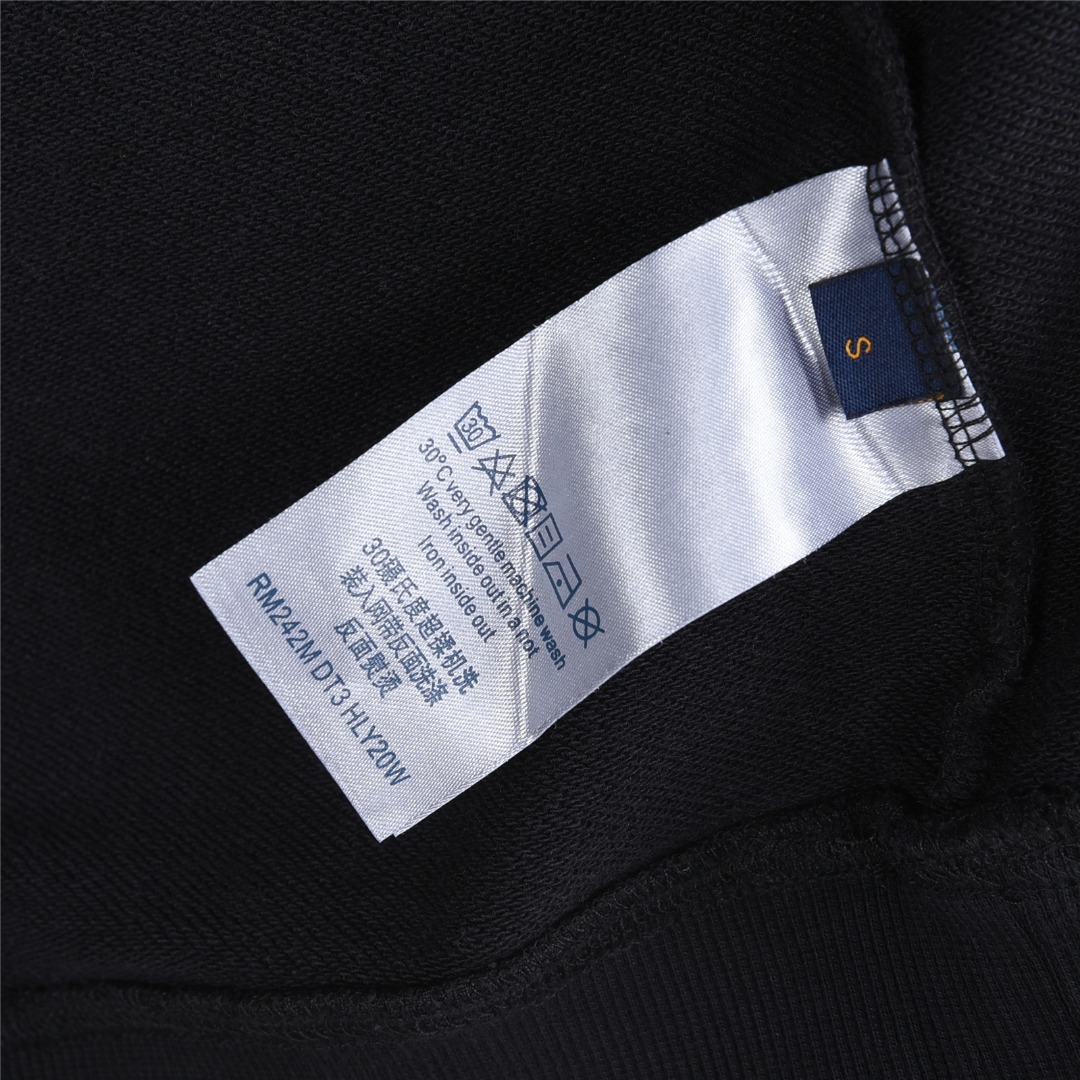 Louis Vuitton/路易威登 25Fw 四叶草logo牛仔贴布刺绣水洗破洞连帽卫衣 水洗黑 水洗白