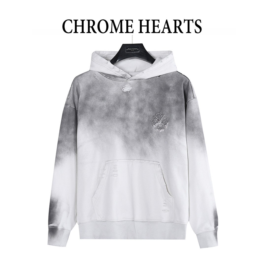 本地自取💰280（支持放店）
Chrome Hearts/克罗心 重工十字架贴布绣水洗烧花破洞连帽卫衣
采用双股双纱430克纯棉卫衣面料 面料采用双股并线加捻的织造 
比单股纱线强度提升40% 形成类似牛肚纹理的立体肌理
 既保持纯棉的吸湿透气性 又通过双股加厚实现柔软不软塌
激光烧花贴布绣 磨破工艺 胸前贴布微标
 后幅大logo十字架图案重工激光烧花立体贴布绣图案设计 
水洗磨破 成衣整体呈现慵懒风 无论是日常出街 还是运动健身 
都能展现你的潮流态度 成为街头焦点 三标全齐
OS宽松版型
颜色：水洗黑  水洗白 
Size: S-XL