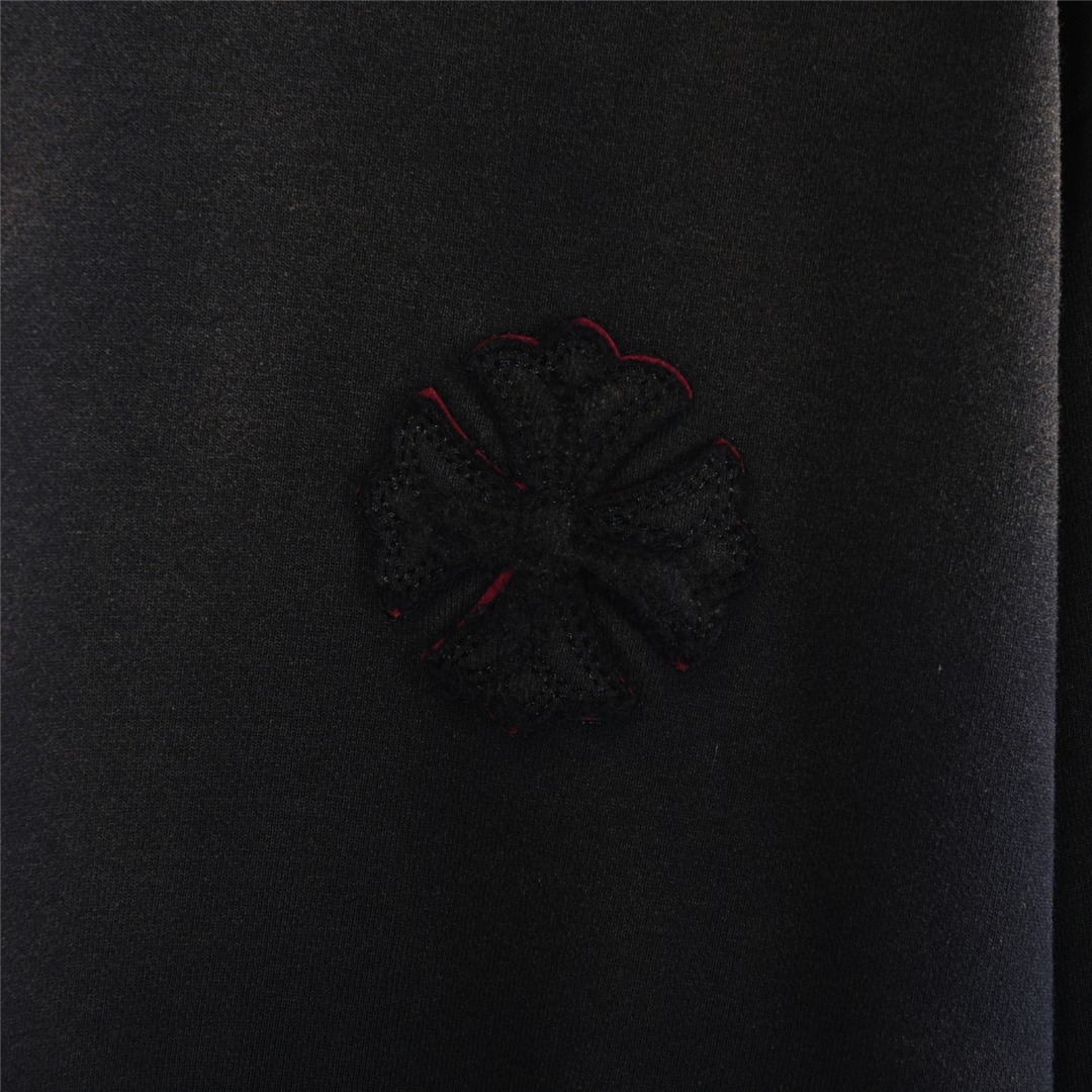 Chrome Hearts/克罗心 重工十字架贴布绣水洗烧花破洞连帽卫衣 水洗黑 水洗白