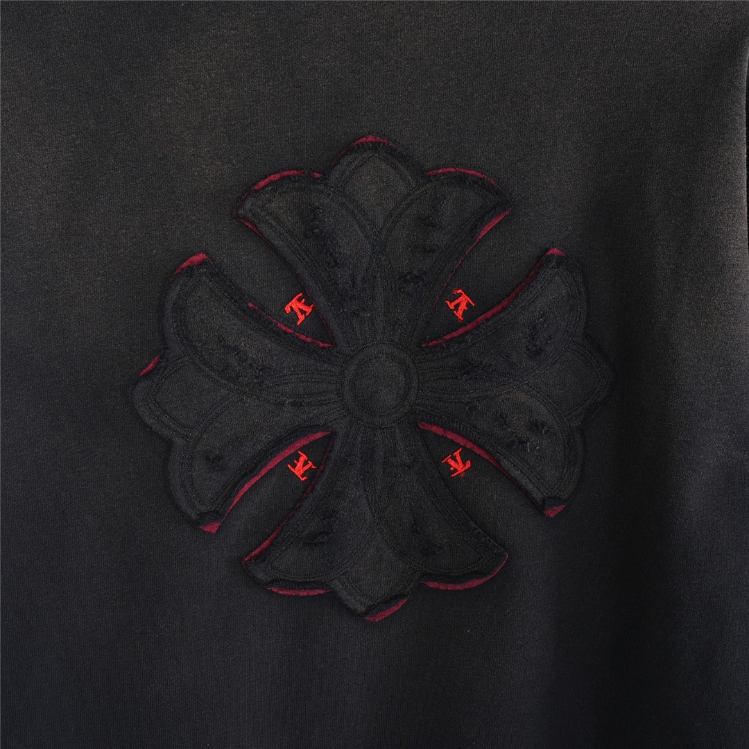 Chrome Hearts/克罗心 重工十字架贴布绣水洗烧花破洞连帽卫衣 水洗黑 水洗白