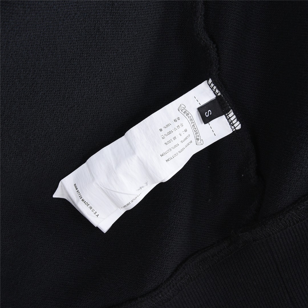 Chrome Hearts/克罗心 重工十字架贴布绣水洗烧花破洞连帽卫衣 水洗黑 水洗白