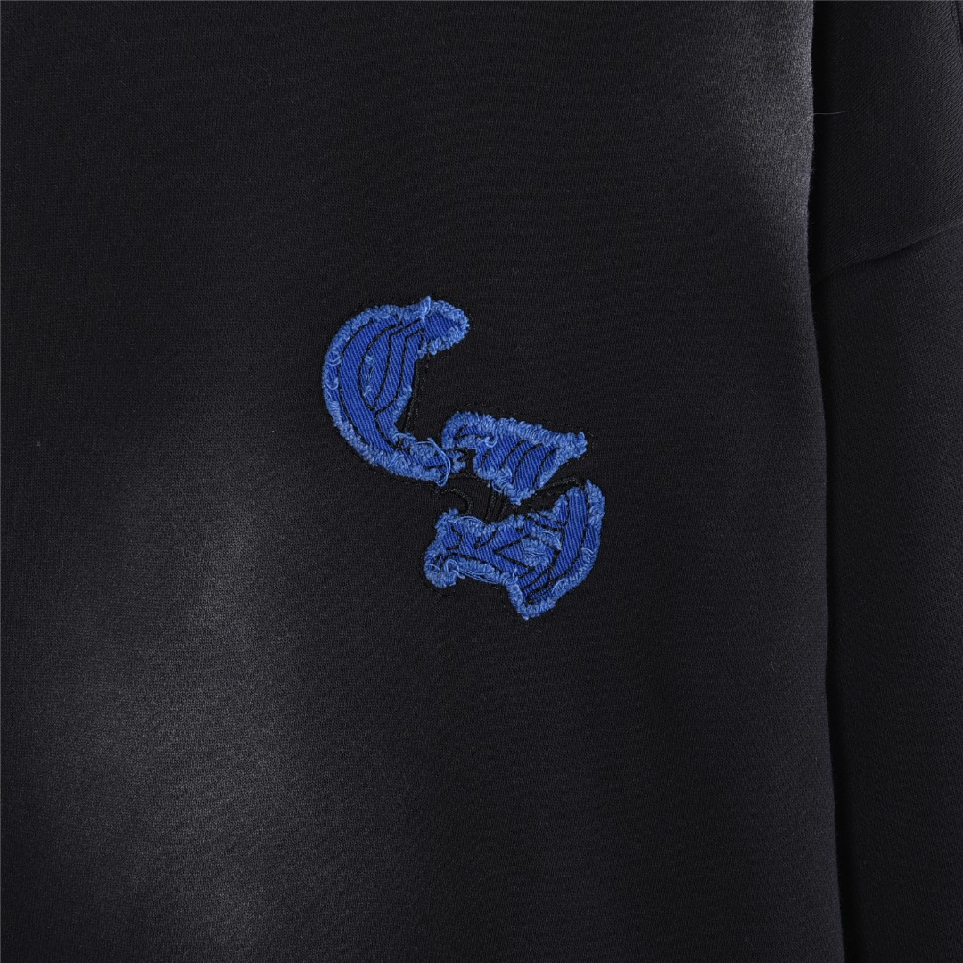 Chrome Hearts/克罗心 重工水洗马蹄梵文牛仔贴布刺绣连帽卫衣水洗黑 水洗白