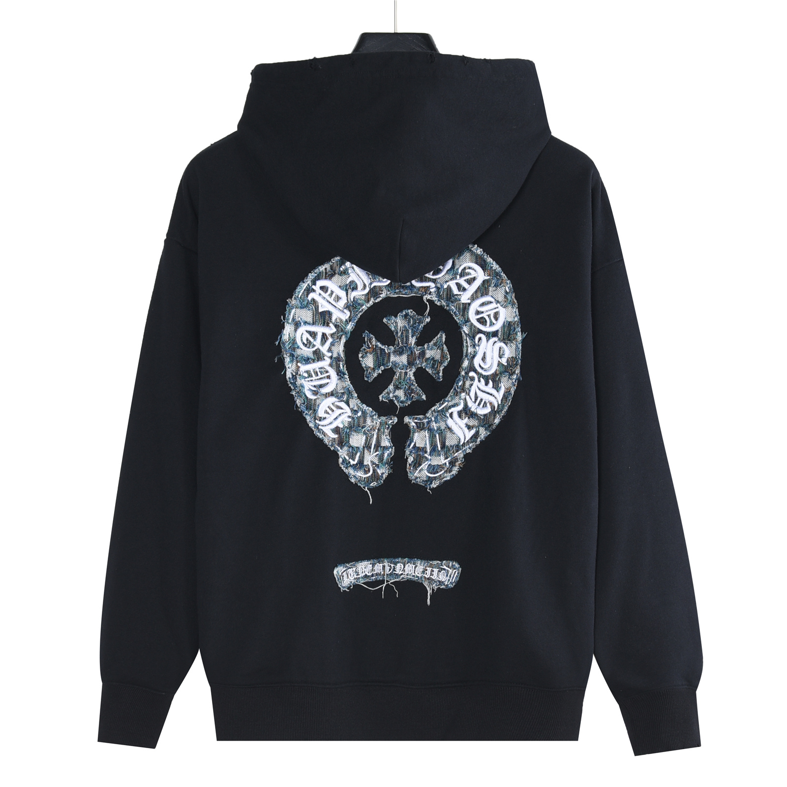Chrome Hearts/克罗心 重工马蹄标识贴布刺绣水洗烧花连帽卫衣 水洗黑 水洗白
