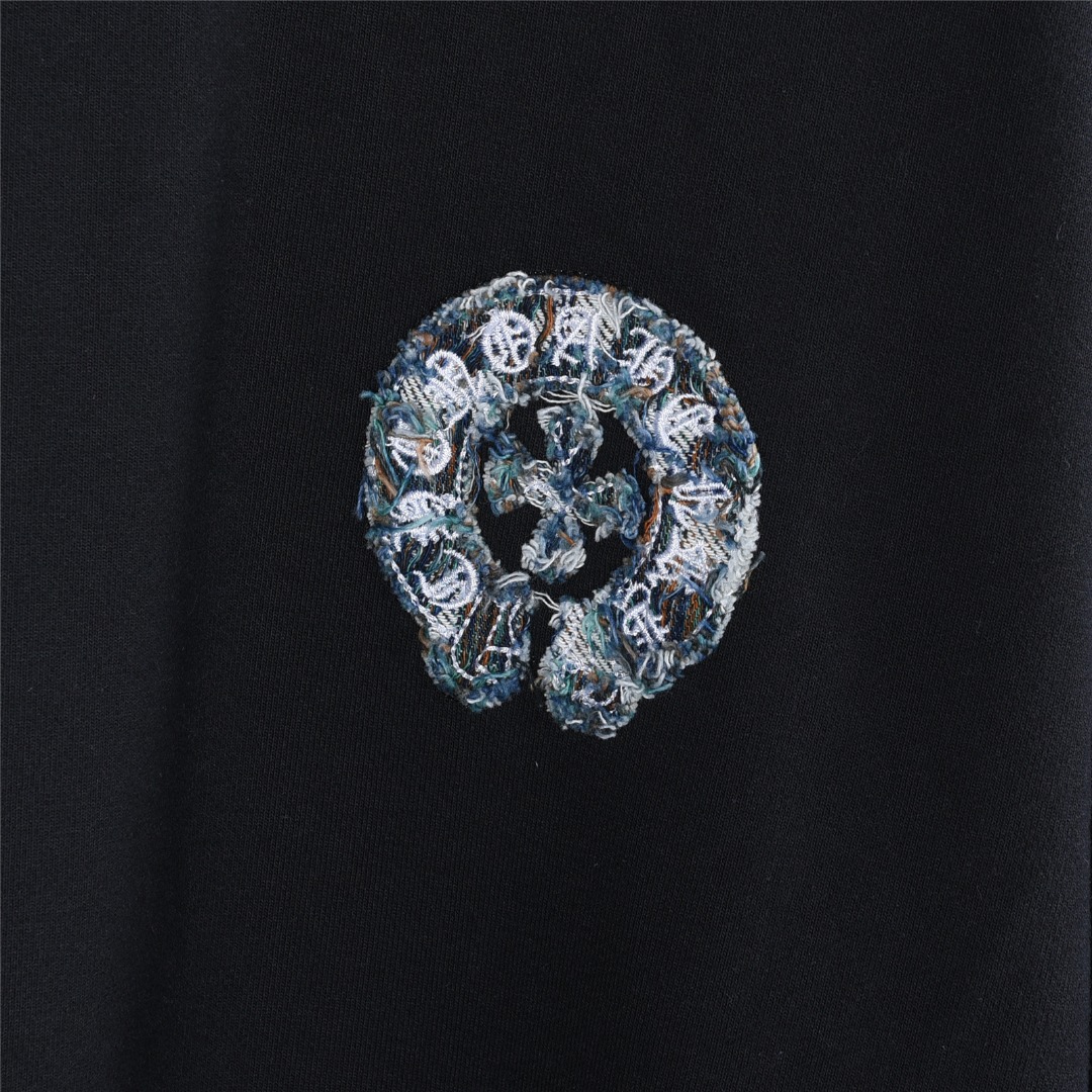Chrome Hearts/克罗心 重工马蹄标识贴布刺绣水洗烧花连帽卫衣 水洗黑 水洗白