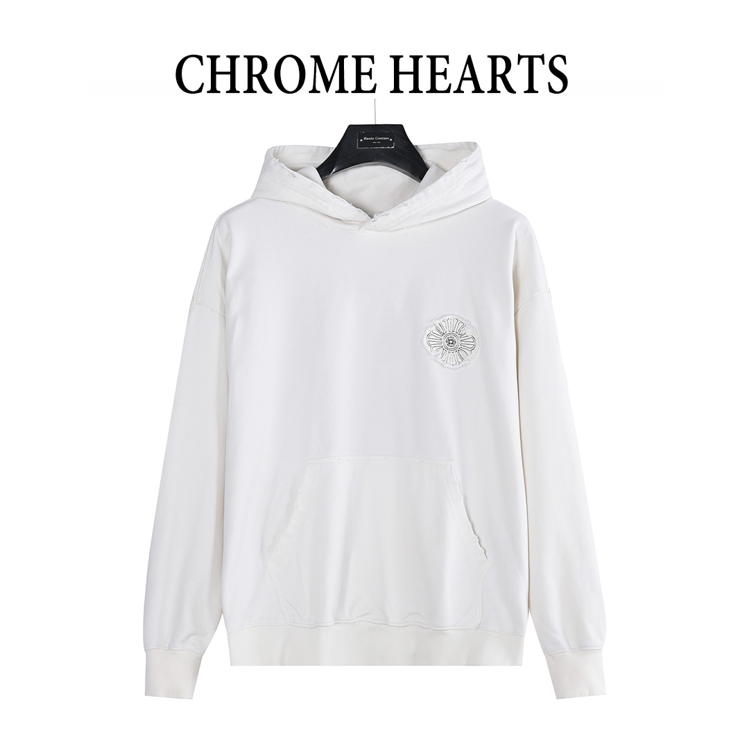 本地自取💰280（支持放店）
Chrome Hearts/克罗心 重工十字架标识贴布刺绣水洗烧花连帽卫衣
采用双股双纱430克纯棉卫衣面料 面料采用双股并线加捻的织造 
比单股纱线强度提升40% 形成类似牛肚纹理的立体肌理 
既保持纯棉的吸湿透气性 又通过双股加厚实现柔软不软塌
激光烧花贴布绣 磨破工艺 胸前贴布微标 
后幅大logo十字架图案重工激光烧花立体贴布绣图案设计 
水洗磨破 成衣整体呈现慵懒风 无论是日常出街 
还是运动健身 都能展现你的潮流态度 成为街头焦点 三标全齐
OS宽松版型
颜色：水洗黑  水洗白 
Size: S-XL