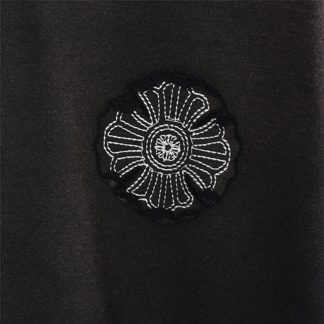 Chrome Hearts/克罗心 重工十字架标识贴布刺绣水洗烧花连帽卫衣 水洗黑 水洗白