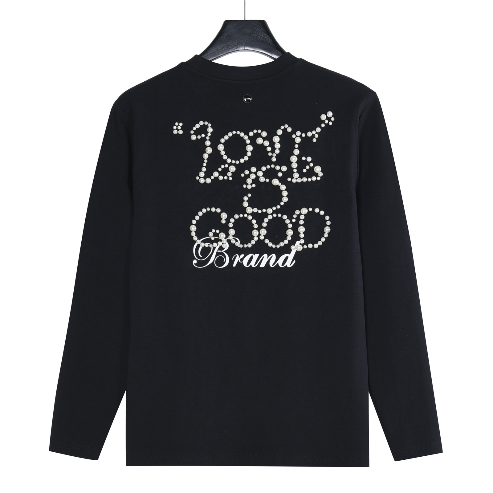 GOOD BRAND 25Fw 珍珠烤瓷字母印花长袖T恤 黑色 白色