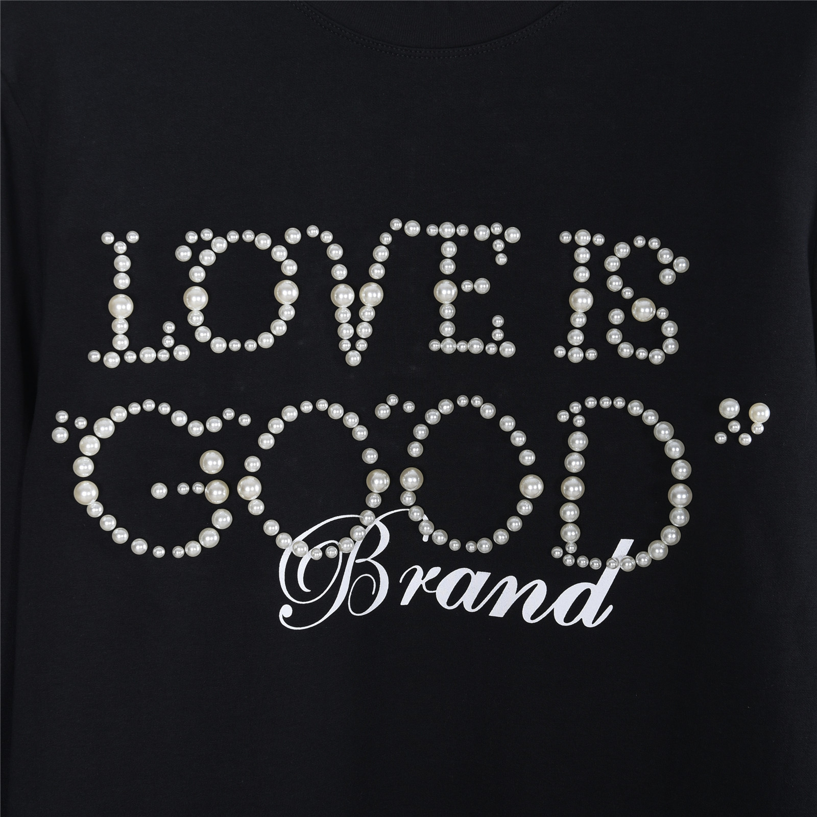 GOOD BRAND 25Fw 珍珠烤瓷字母印花长袖T恤 黑色 白色