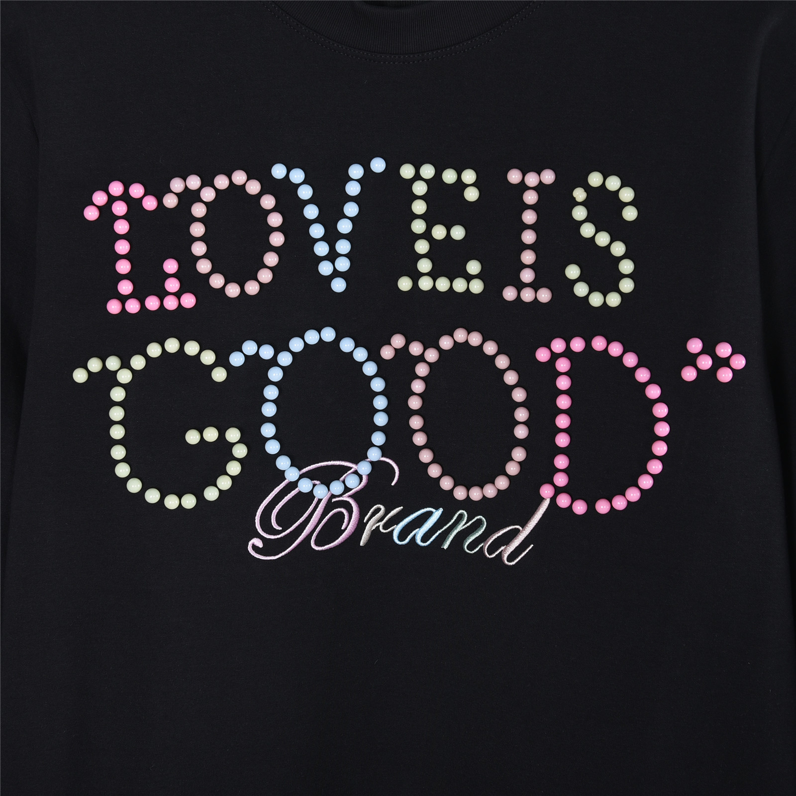 GOOD BRAND 25Fw 马卡龙彩色珍珠烤瓷字母长袖T恤黑色 白色