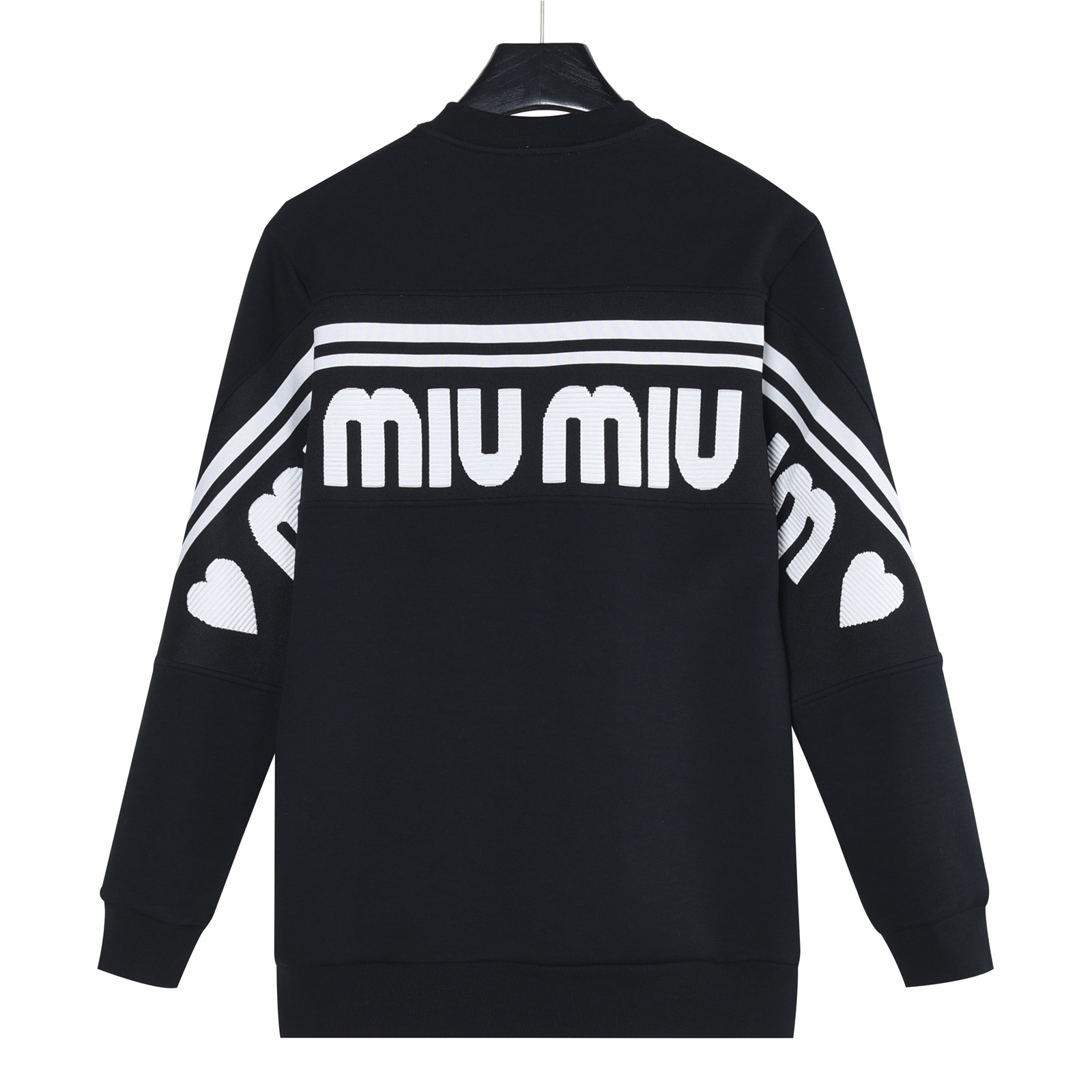 MiuMiu/缪缪 25Fw 后背织带大logo提花拼接卫衣黑色 白色
