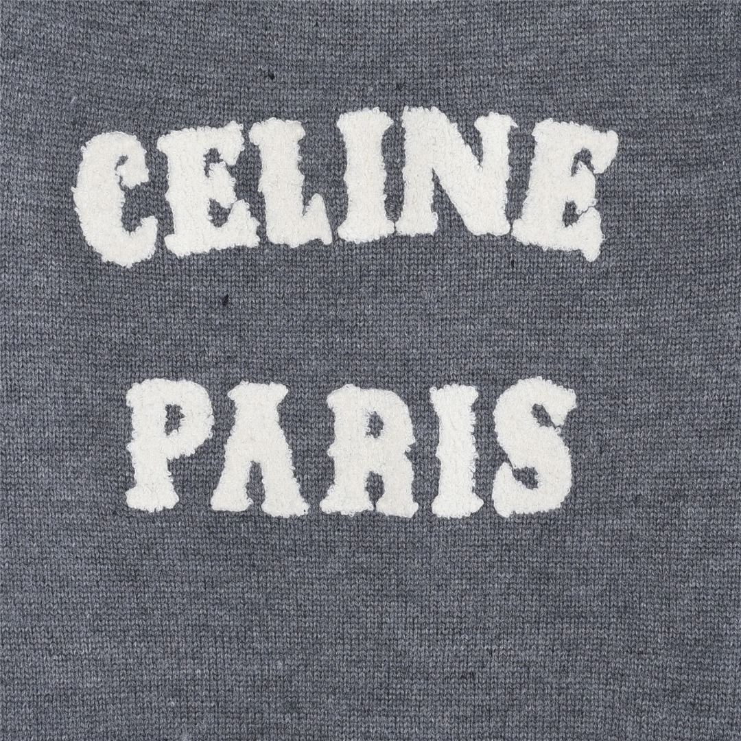 CELINE赛琳 凯旋门及后背字母毛巾绣圆领毛衣 黑色 白色 灰色