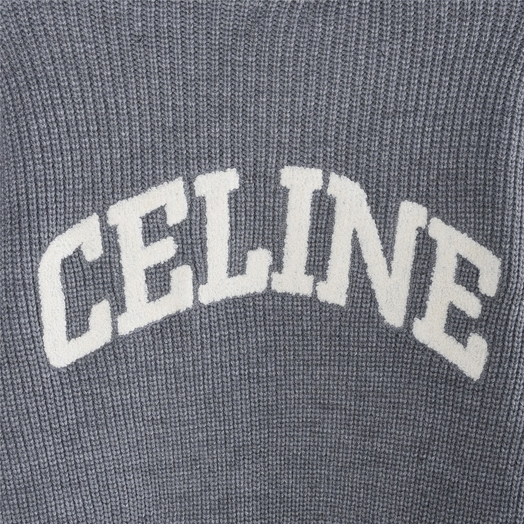 Celine赛琳 凯旋门及后背贴布毛巾绣连帽针织毛衣 黑色 灰色