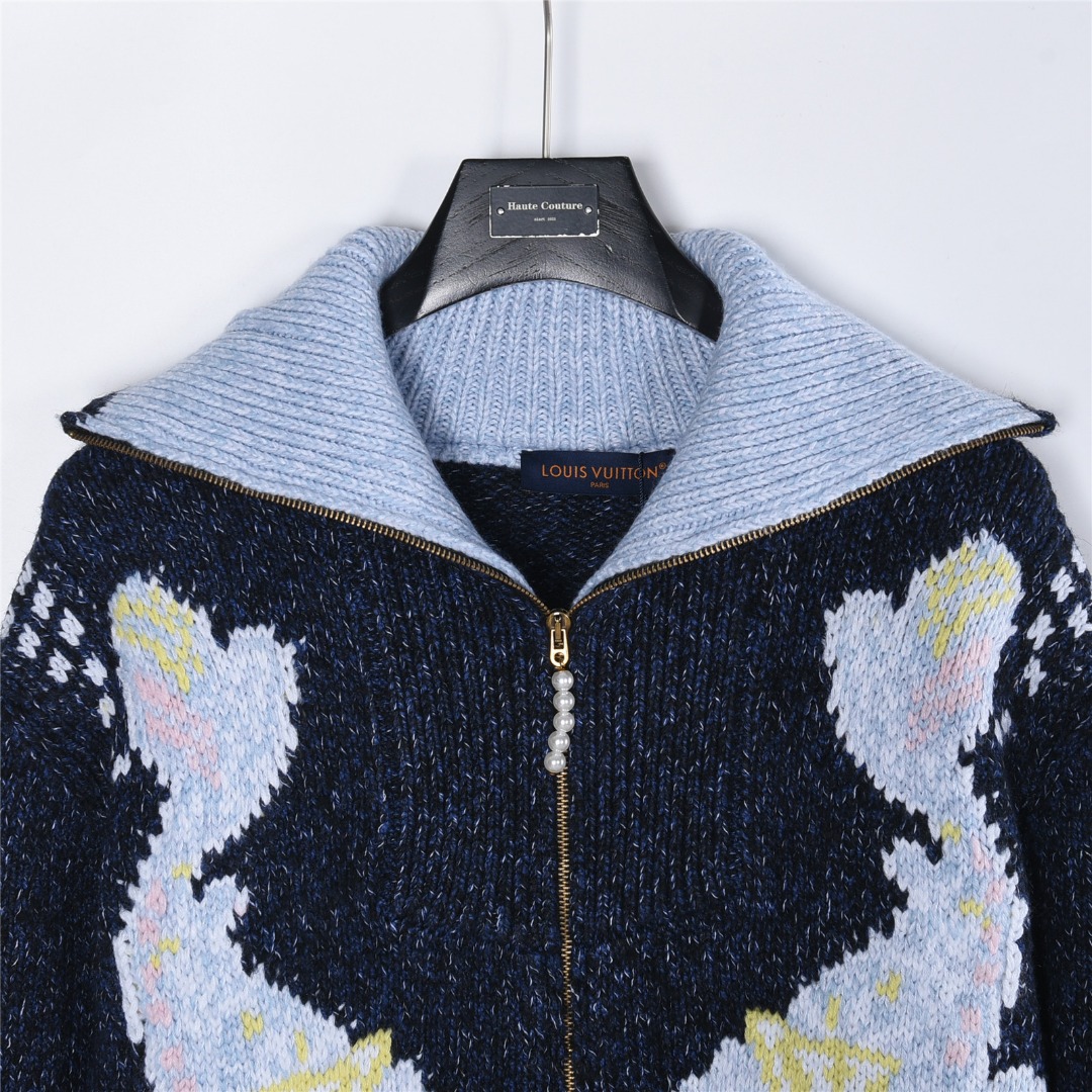 Louis Vuitton/路易威登 25Fw 鲸鱼拉链提花针织拉链披肩领毛衣外套