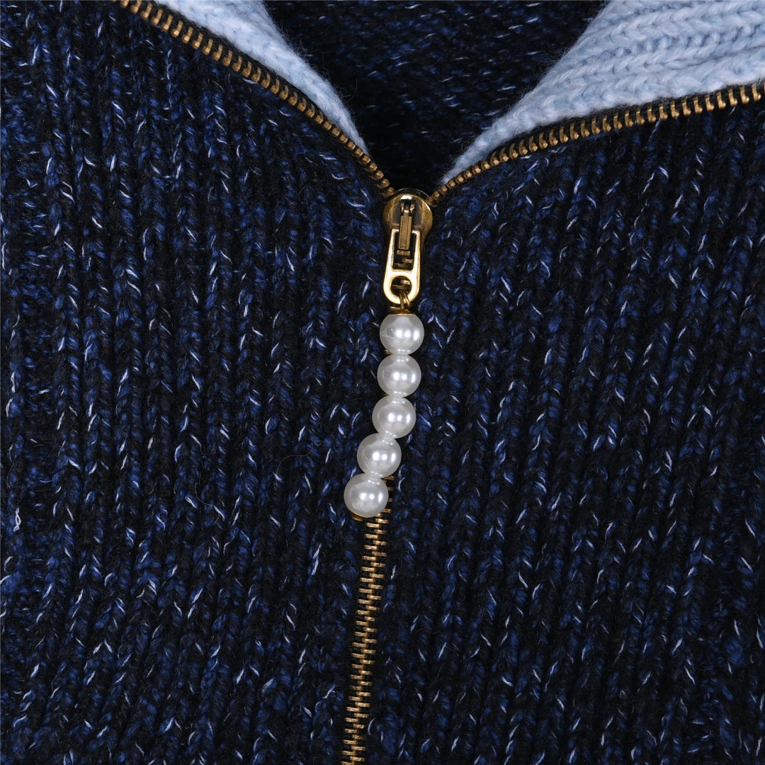 Louis Vuitton/路易威登 25Fw 鲸鱼拉链提花针织拉链披肩领毛衣外套
