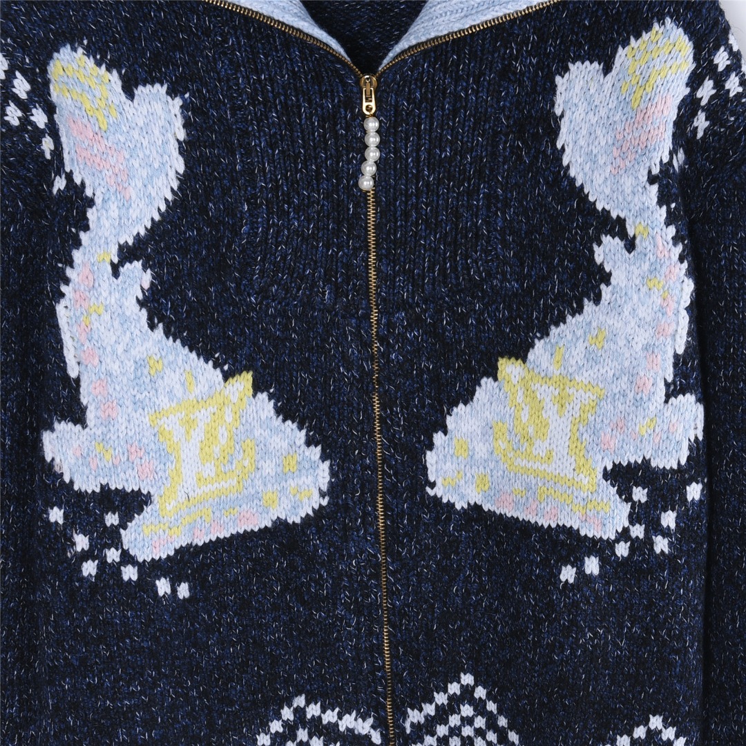 Louis Vuitton/路易威登 25Fw 鲸鱼拉链提花针织拉链披肩领毛衣外套