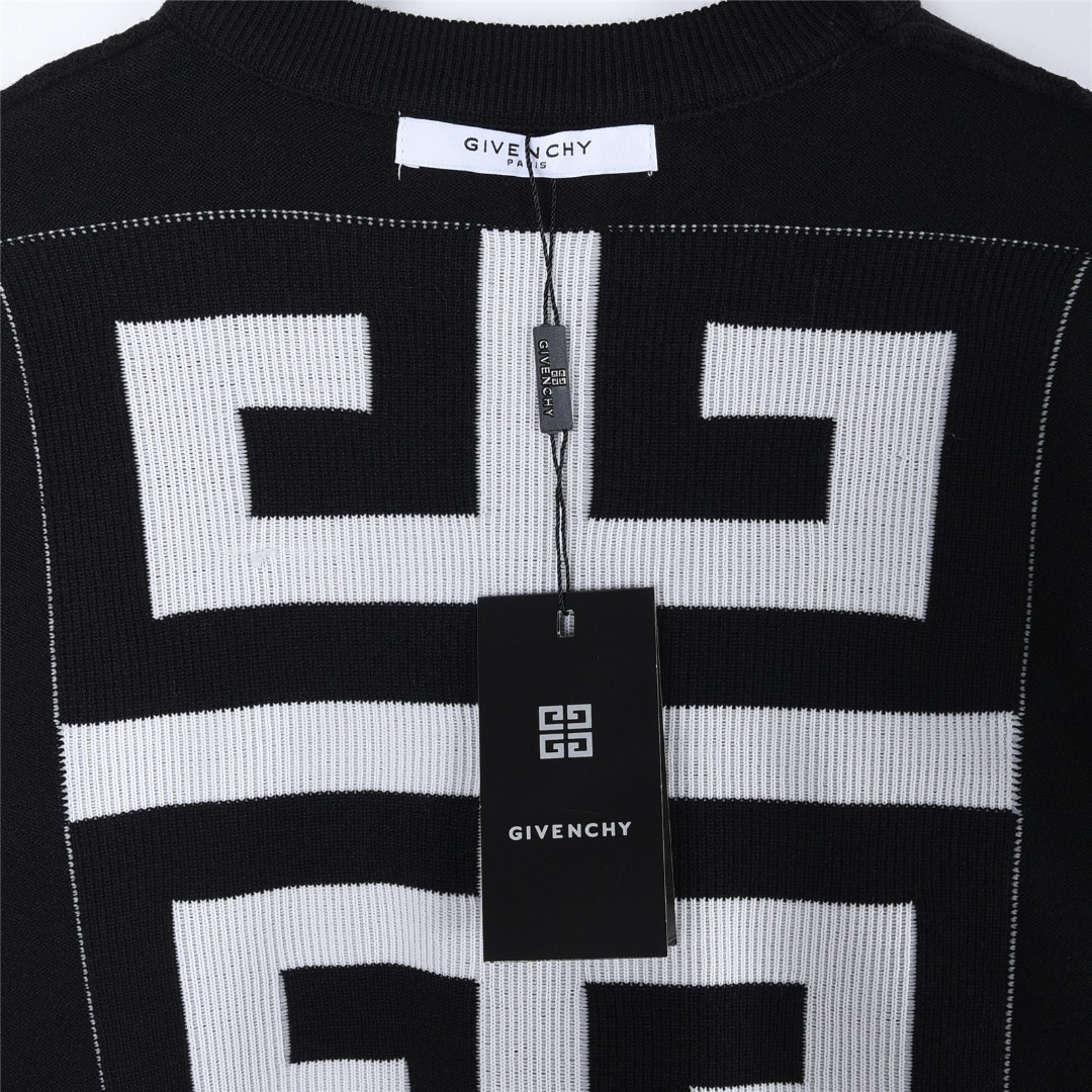 Givenchy纪梵希 字母logo宫格提花针织圆领毛衣 黑色