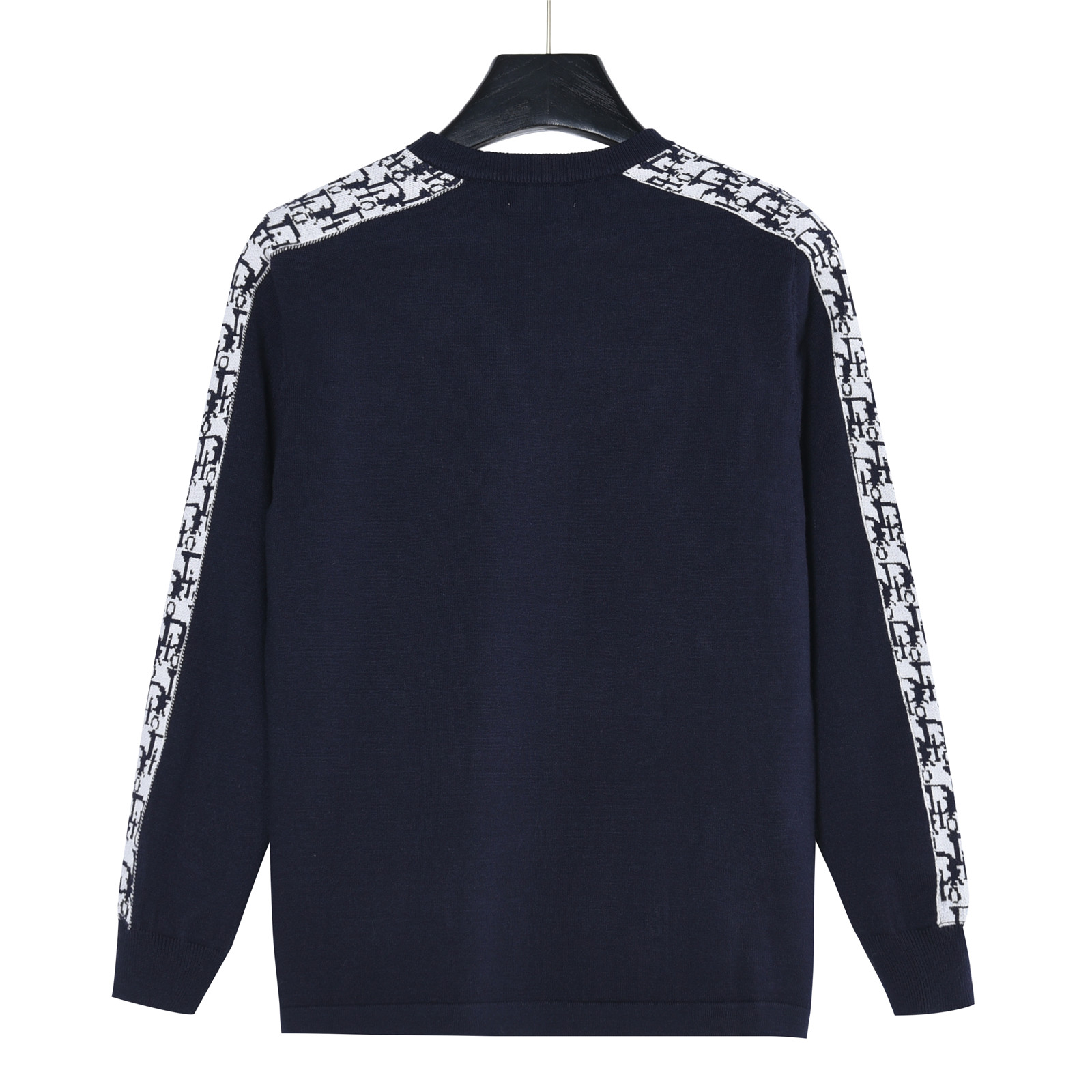 Dior/迪奥 肩袖提花织带拼接圆领毛衣 藏青