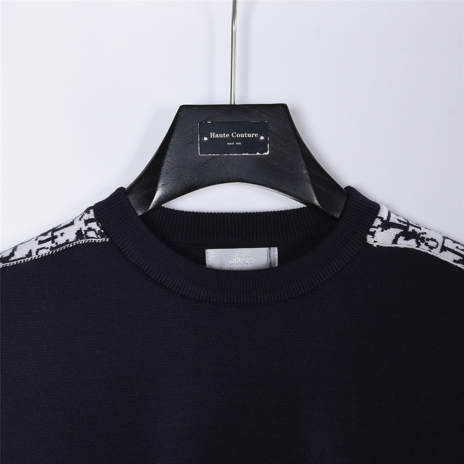 Dior/迪奥 肩袖提花织带拼接圆领毛衣 藏青